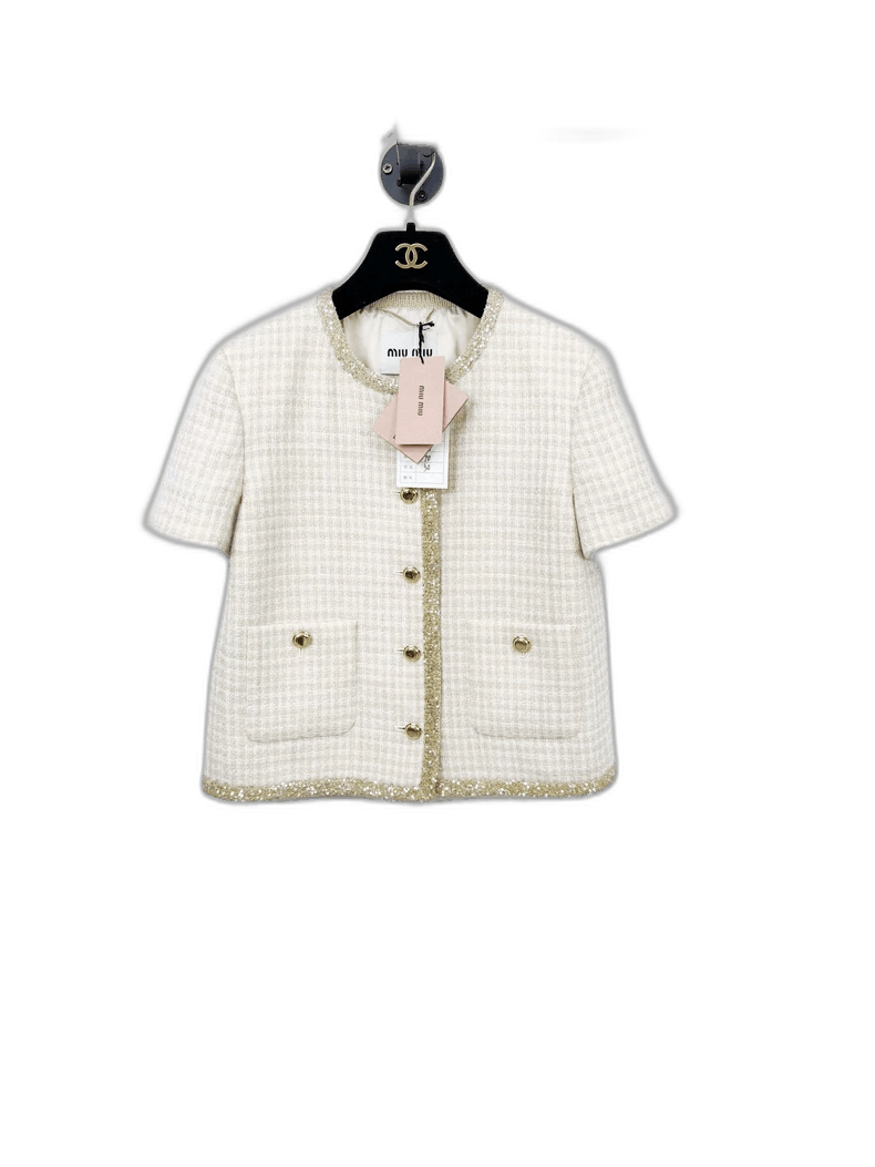 Miu Miu Miu Miu Woven Jacket with Gold Detailing Size S / US 4 / IT 40 - 1 Thumbnail