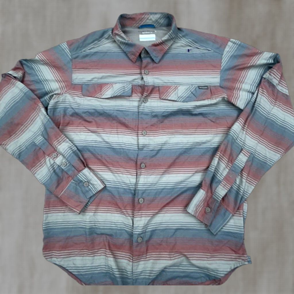 Vintage Columbia Shirt Men Large Gray Striped Button-Up Camp Omni Shade Performance Size US L / EU 52-54 / 3 - 1 Thumbnail