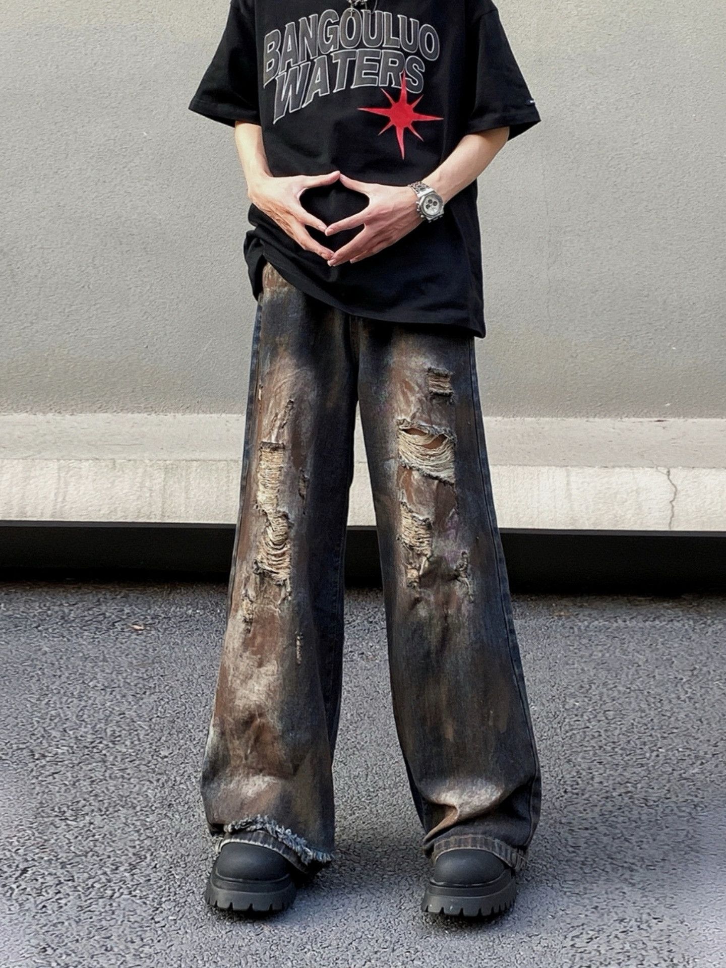 Japanese Brand American retro distressed ripped jeans for men Size US 32 / EU 48 - 2 Thumbnail