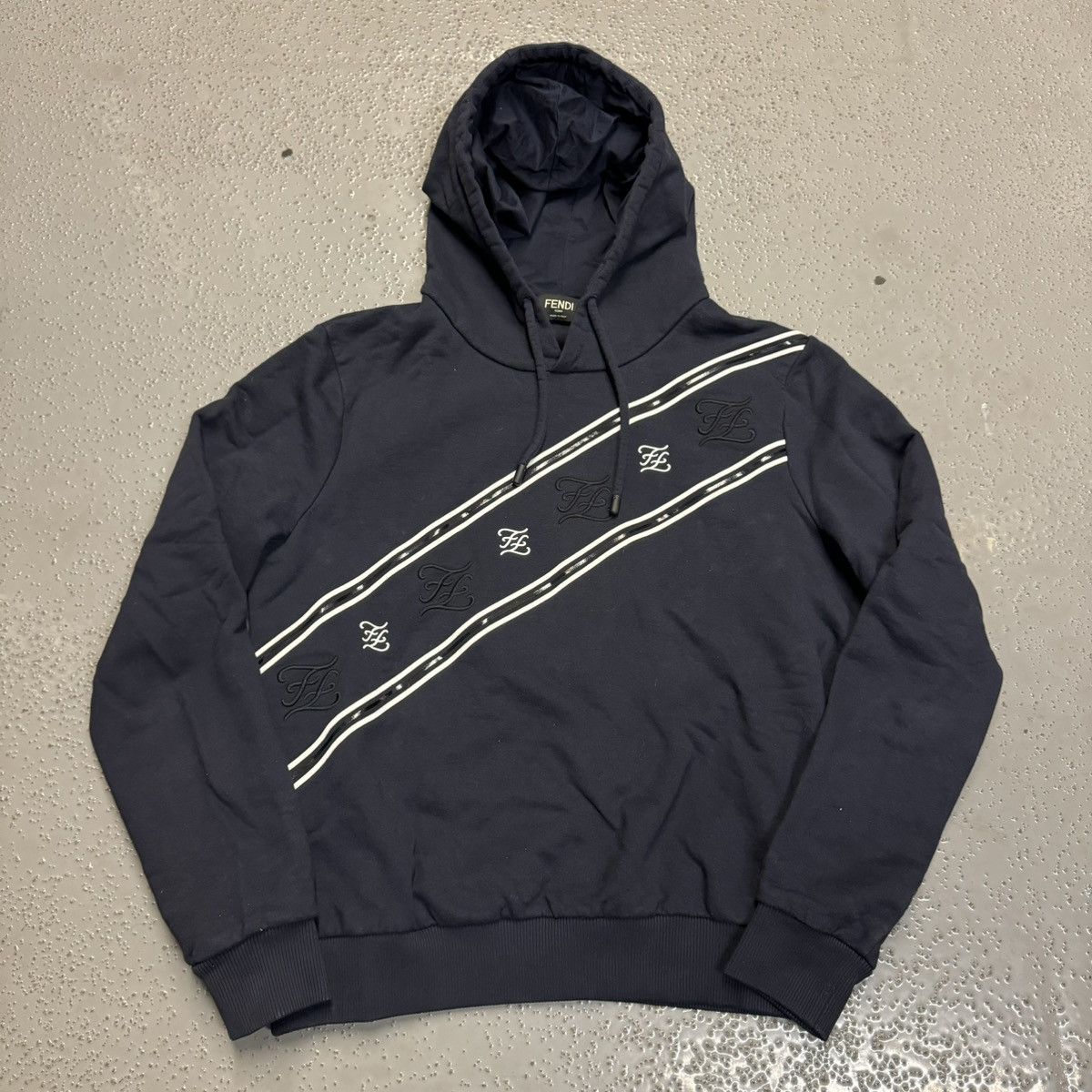 image of Msrp $1,030 Fendi Karligraphy Embroidered Logo Hoodie in Navy, Men's (Size XS)