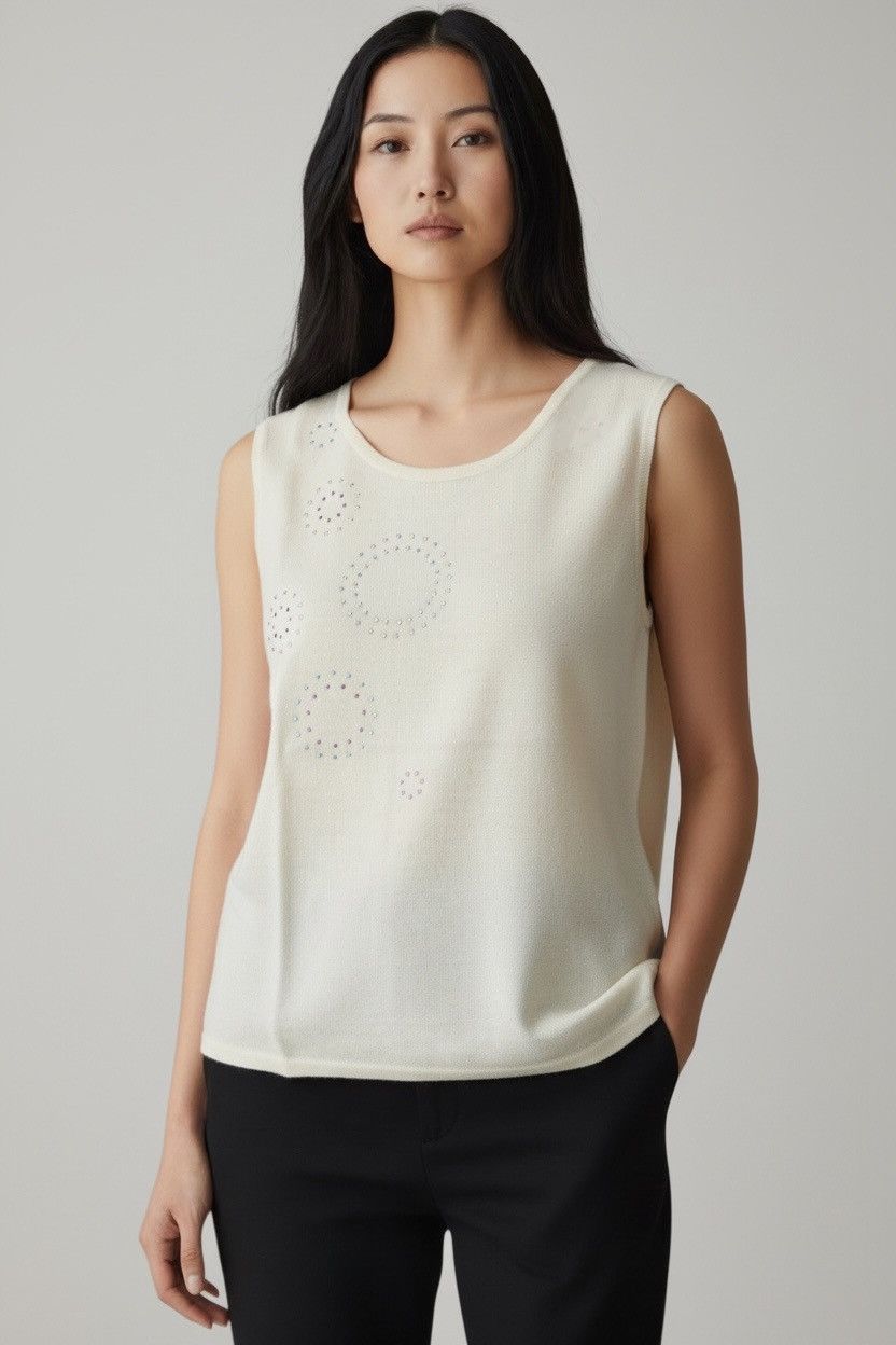 Iceberg NWT Iceberg Ice Jeans Embellished Knit Tank Top Cream Size S Size S / US 4 / IT 40 - 1 Thumbnail
