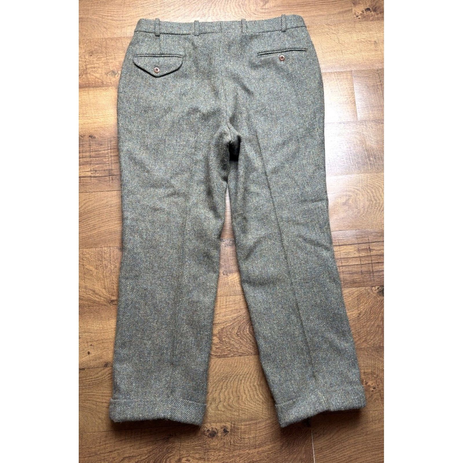 Orvis VINTAGE Orvis Mens Pants 38x29.5 Suede Trim Cuffed Wool Tweed Green 90s Chino Regular Mens Size US 38 / EU 54 - 3 Thumbnail