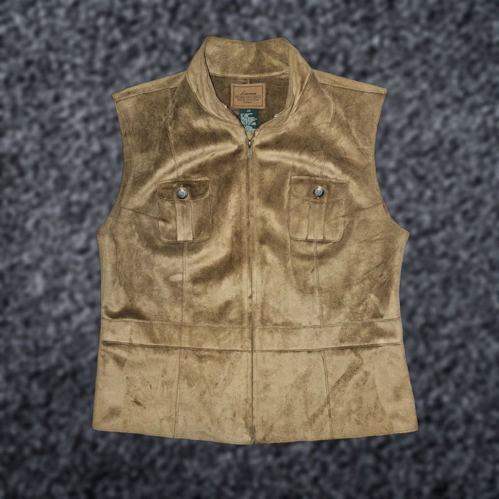 Ralph Lauren VINTAGE Lauren by Ralph Lauren Dry Goods Supply Co. Faux Suede Full Zip Vest 2X Tan Brown Western Size US XXL / EU 58 / 5 - 1 Thumbnail