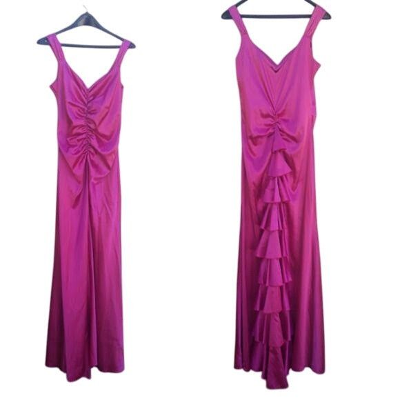 Jessica McClintock Vtg Gunne Sax Dress Sz 8 Pink Satin Formal Floor Ruffle Swee Size M / US 6-8 / IT 42-44 - 8 Thumbnail