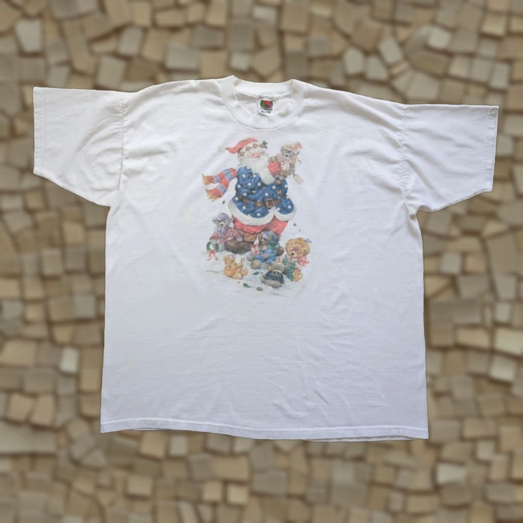 Fruit Of The Loom VINTAGE Fruit of the Loom 2XL White Christmas Santa Bear Graphic T Shirt 90s 1996 Mens Size US XXL / EU 58 / 5 - 1 Thumbnail