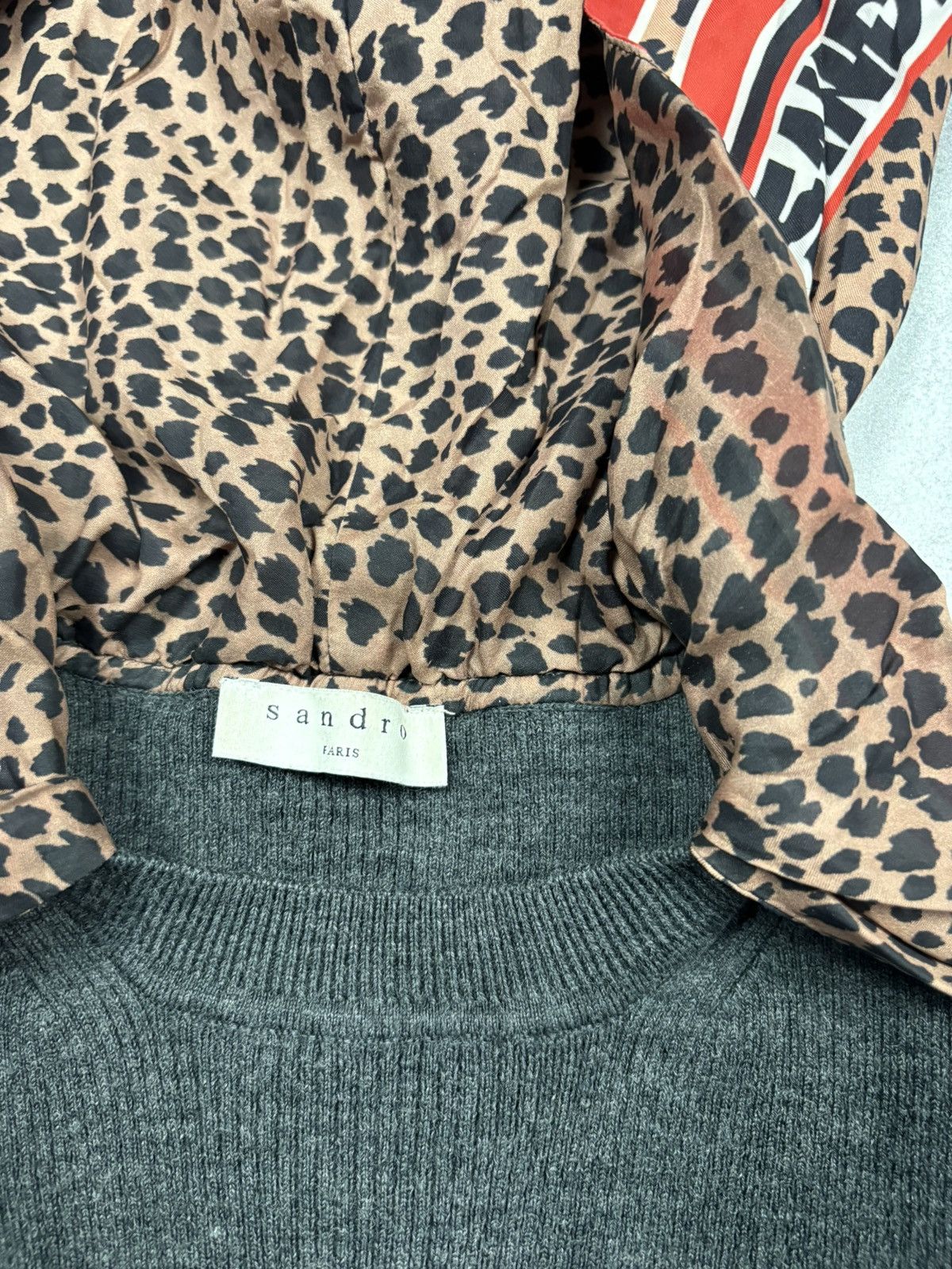 Sandro Sandro Paris Wool Blend Sweater With Silk Leopard Scarf Hood Size XS / US 0-2 / IT 36-38 - 11 Thumbnail