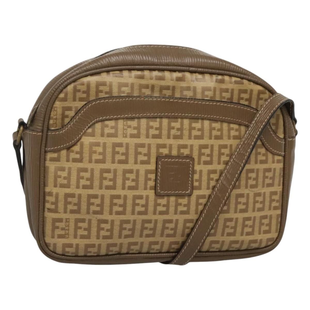 Fendi Zucchino Canvas Shoulder Bag Pvc Beige Gold Auth Ba1511 in Beige/Gold, Women's