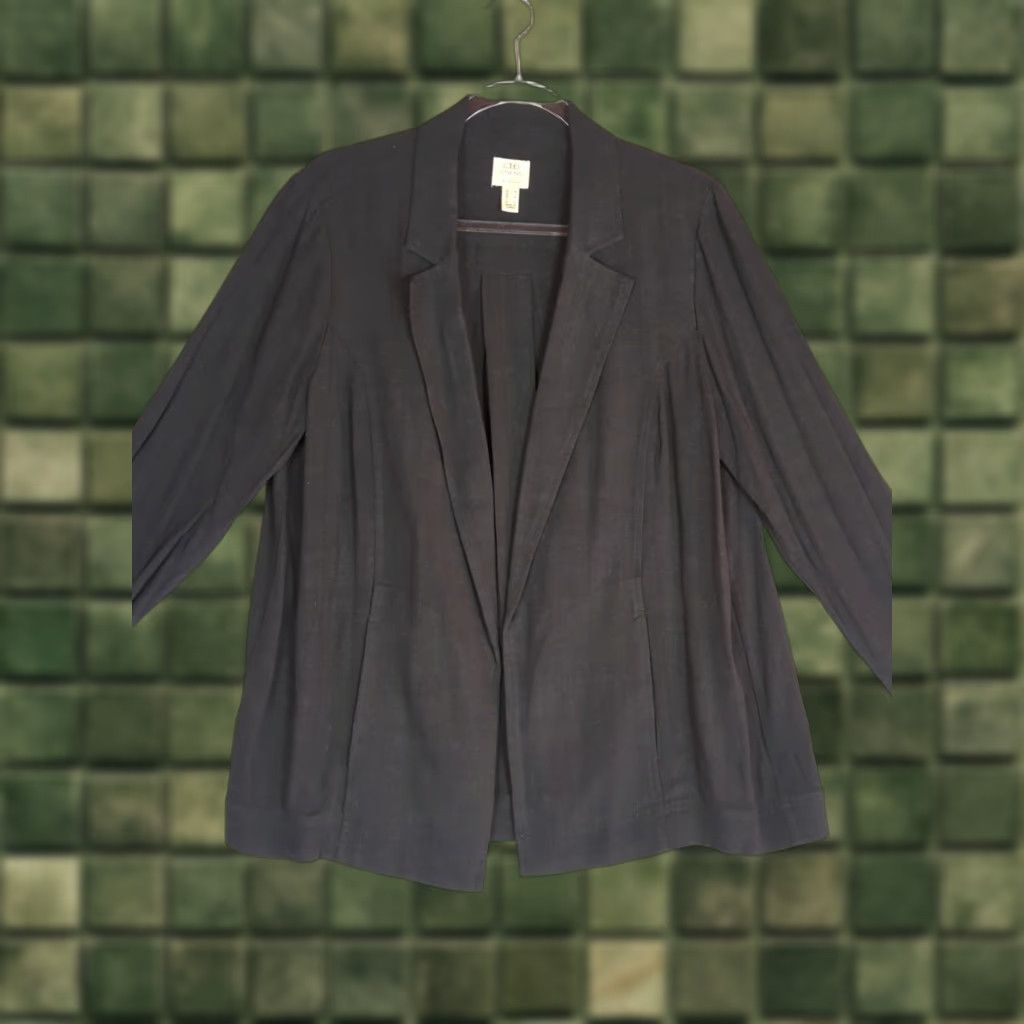 Vintage LOGO LINENS by Lori Goldstein black linen blend open jacket Shirt Womens M Black Solid Minimalist Classic Lagenlook Open - Wait Size M / US 6-8 / IT 42-44 - 1 Thumbnail