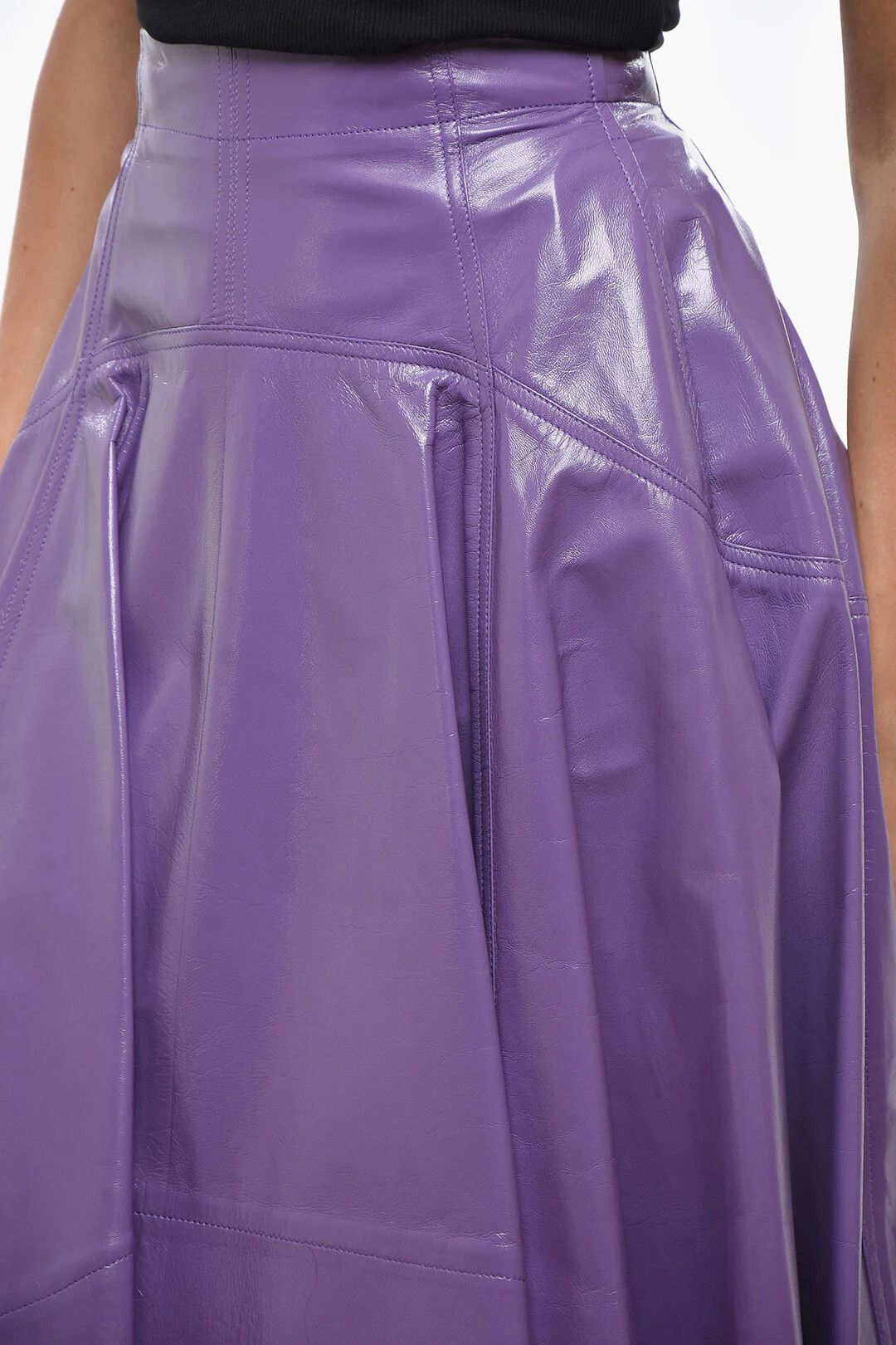 Bottega Veneta og1mm0426 Leather Flared Midi Skirt in Purple Size 26" / US 2 / IT 38 - 3 Thumbnail