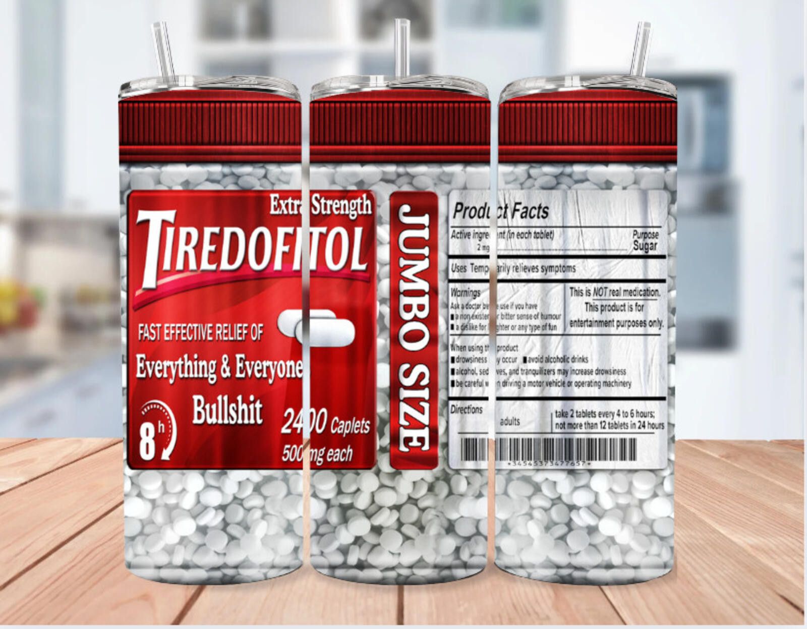 The Unbranded Brand Tired Of It All Pills Skinny Stainless Steel Tumbler 20 Oz Size ONE SIZE - 1 Thumbnail