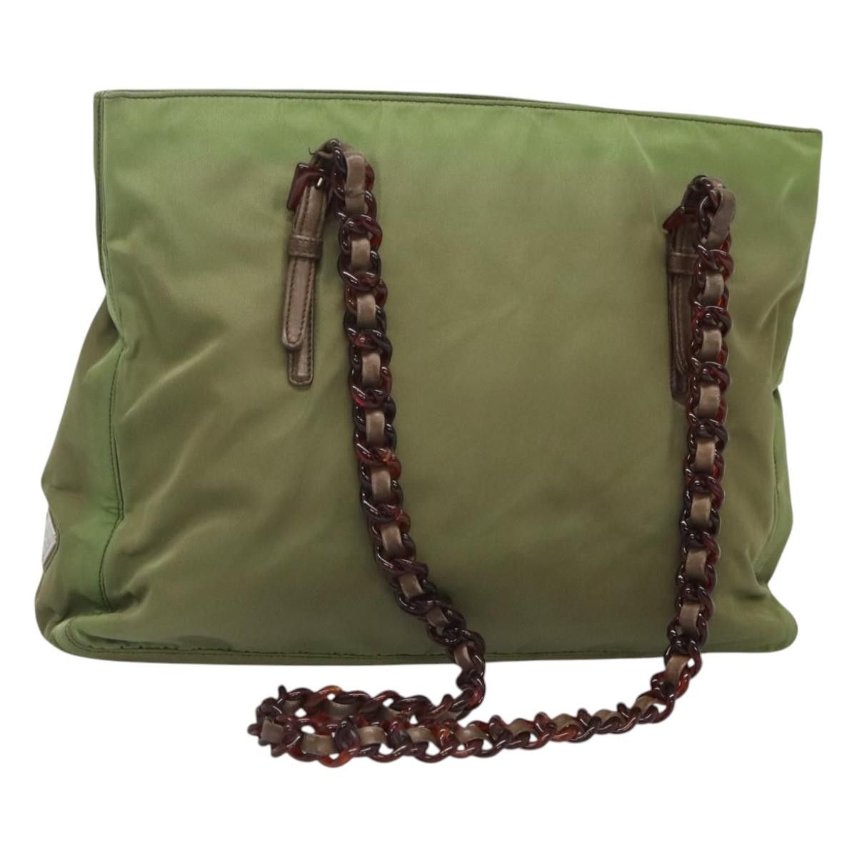 Prada Shoulder Bag Nylon Khaki Silver Auth Bs24489 in Khaki/Silver, Women's