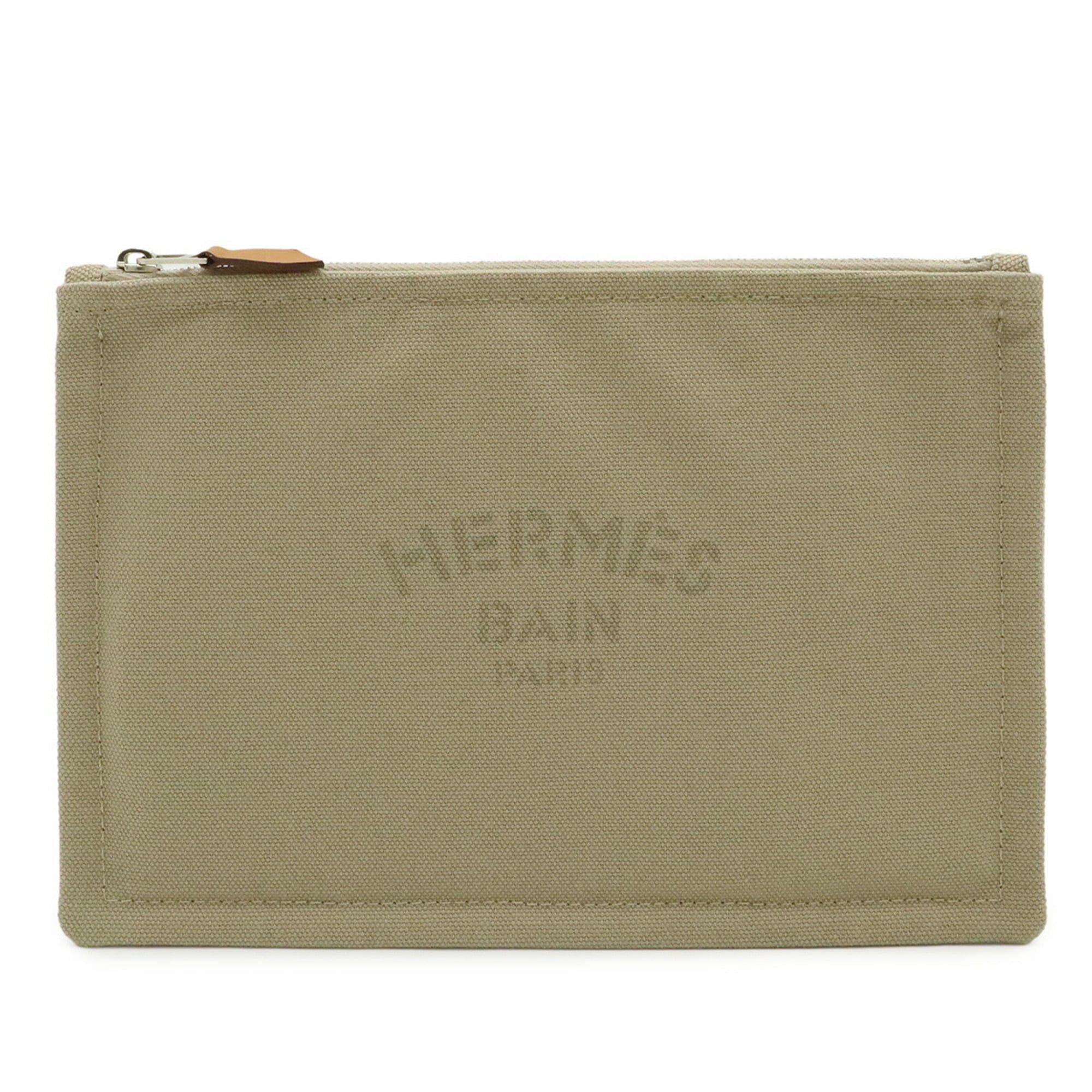 Hermes HERMES New Yachting PM Flat Pouch Handbag Canvas Leather Sand Beige Size ONE SIZE - 1 Thumbnail
