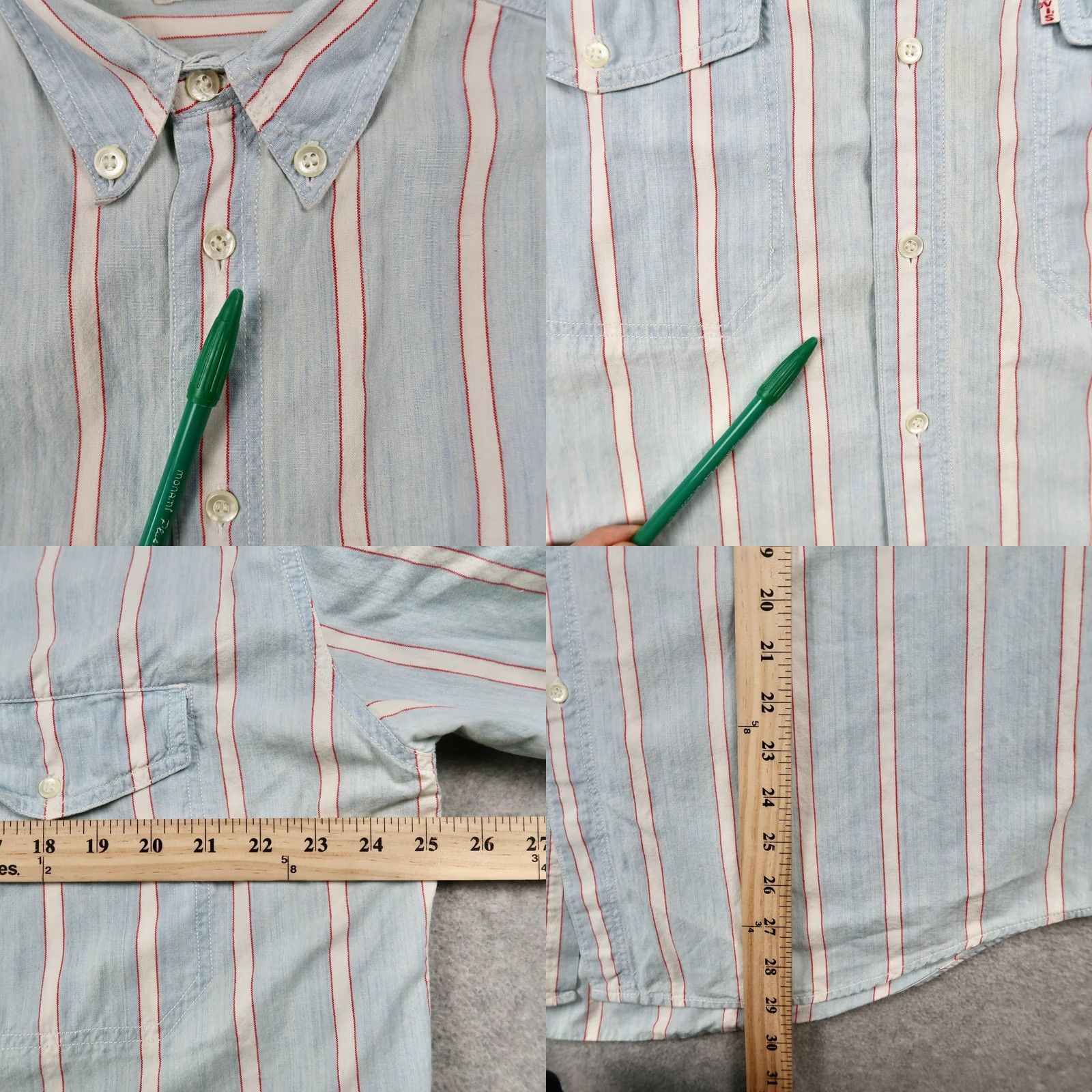 Levi's VINTAGE Levis Mens XL Shirt Button Down Short Sleeve Striped Blue 90s Size US XL / EU 56 / 4 - 8 Thumbnail
