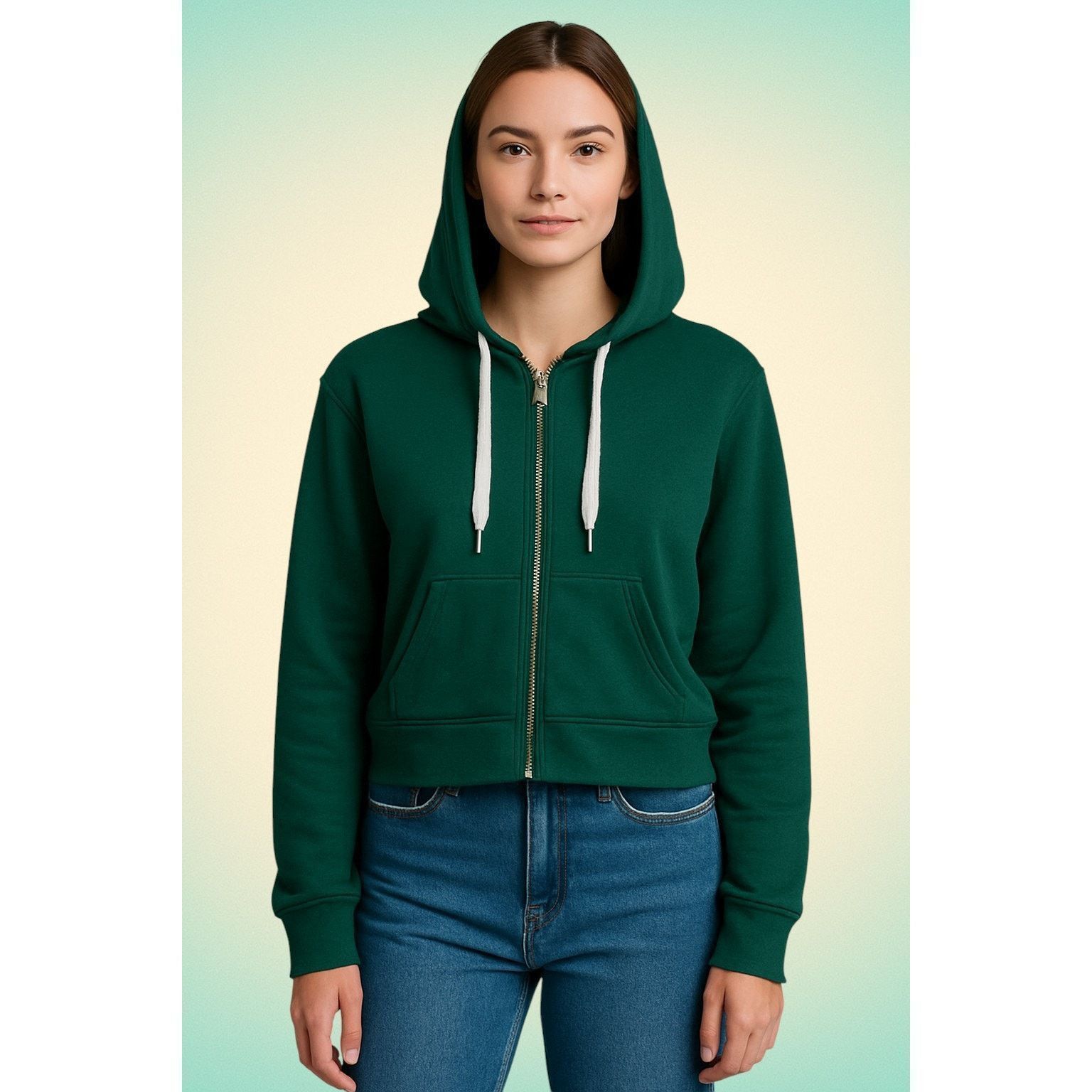 Forever 21 Cozy Streetwear Teal Cropped Zip Hoodie Forever 21 Medium Size M / US 6-8 / IT 42-44 - 1 Thumbnail