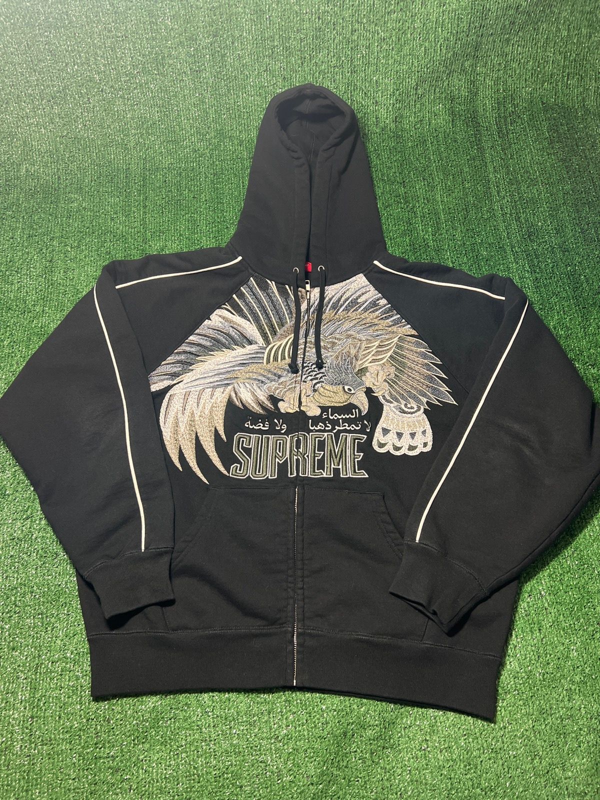 Pre-owned Supreme Black Falcon Raglan Zip Up Hooded Sweatshirt Size S