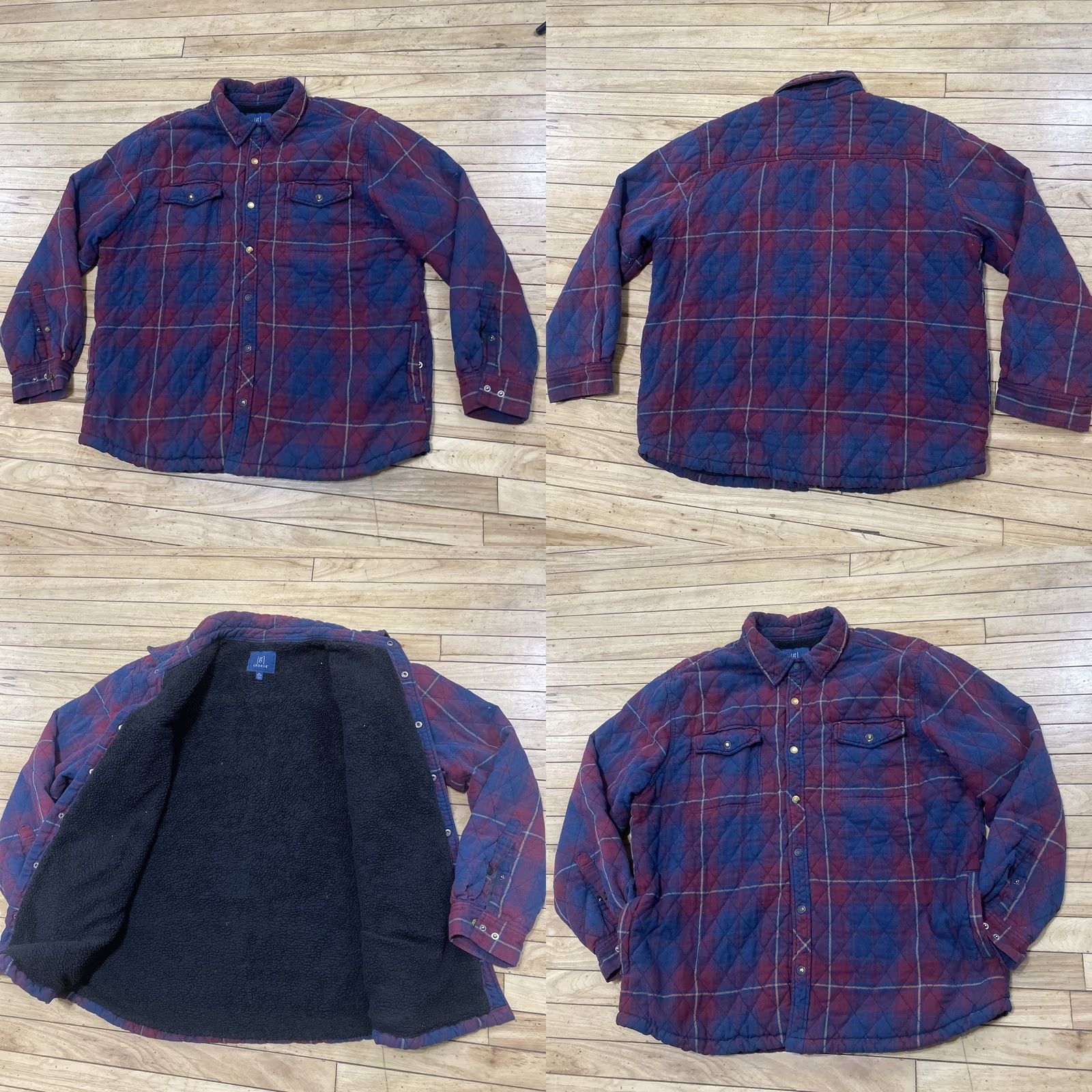George George Shacket Men 2XL Plaid Sherpa Fleece Jacket Blank et Beach Pile Blanket Safety-Classic Pilled Pockets Logo Blue Red Vintage Mens 2XL Size US XXL / EU 58 / 5 - 9 Thumbnail