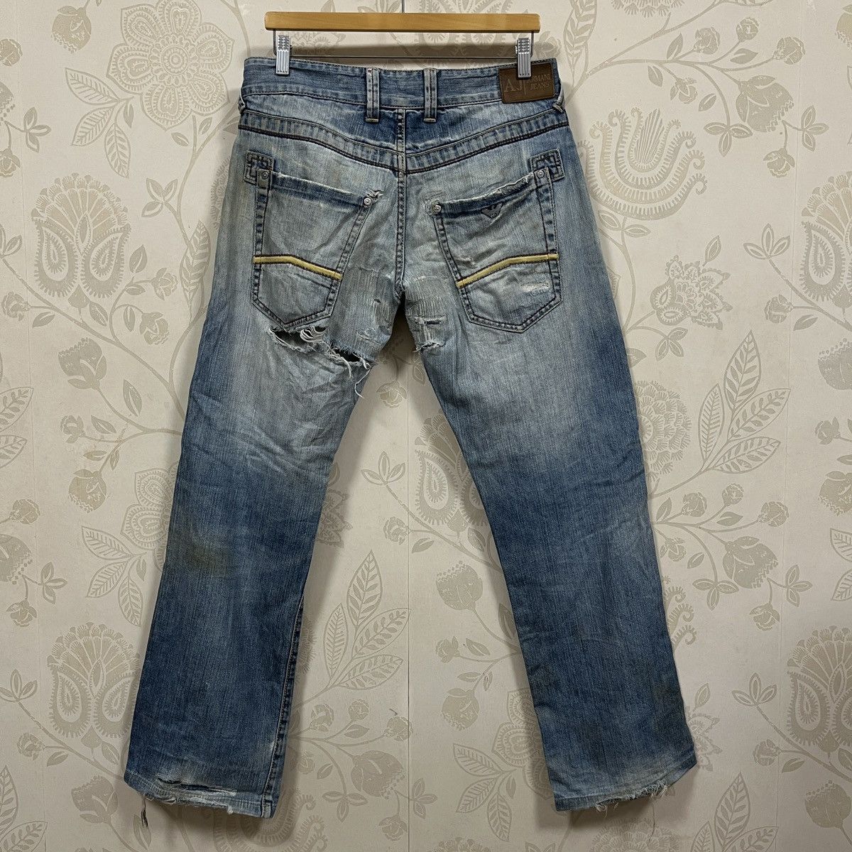 Armani × If Six Was Nine Ripped Distressed Armani Jeans Faded Blue Size US 33 - 4 Thumbnail