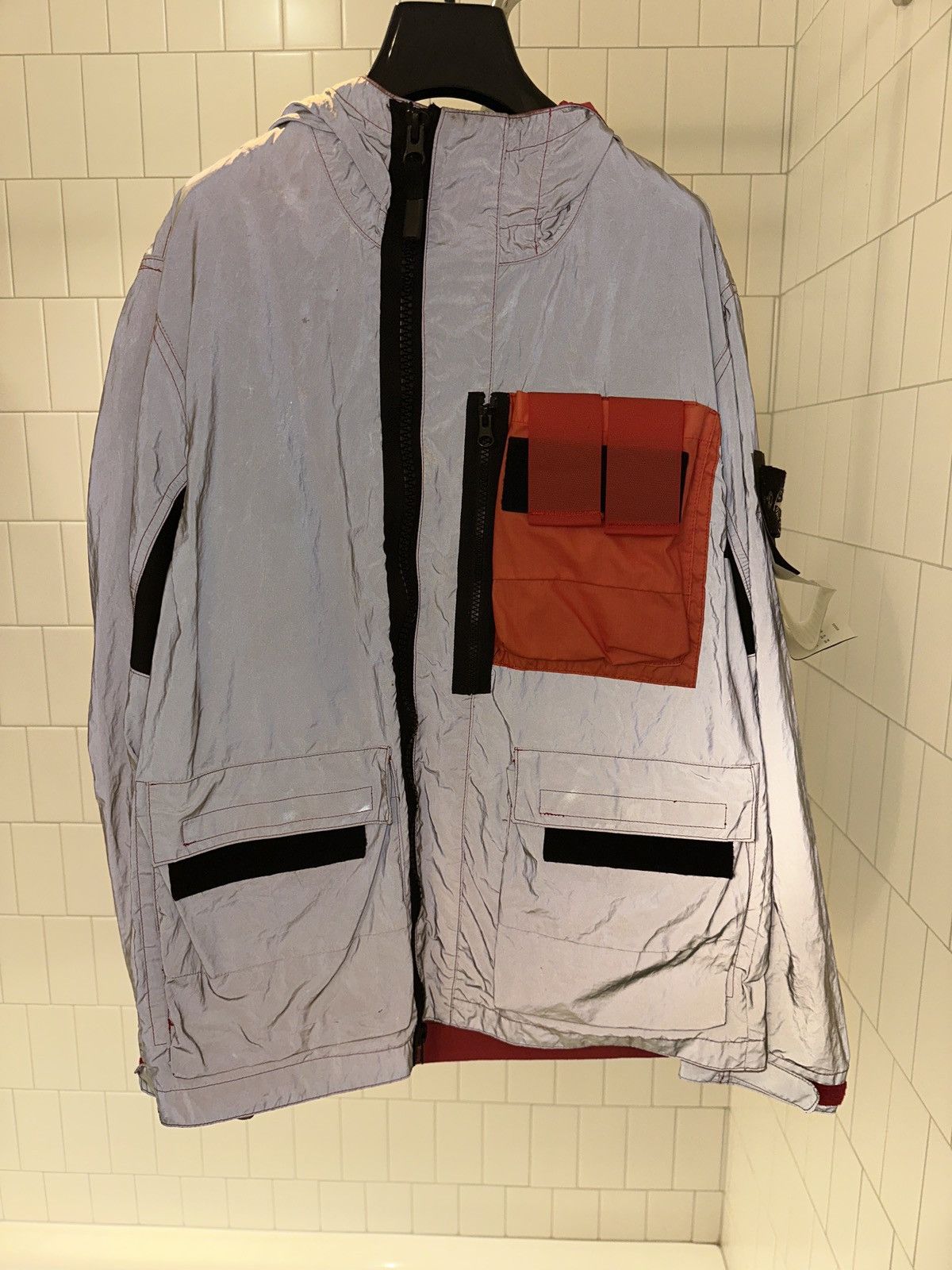 image of Stone Island Reflective Jacket in Reflective Grey, Men's (Size Small)