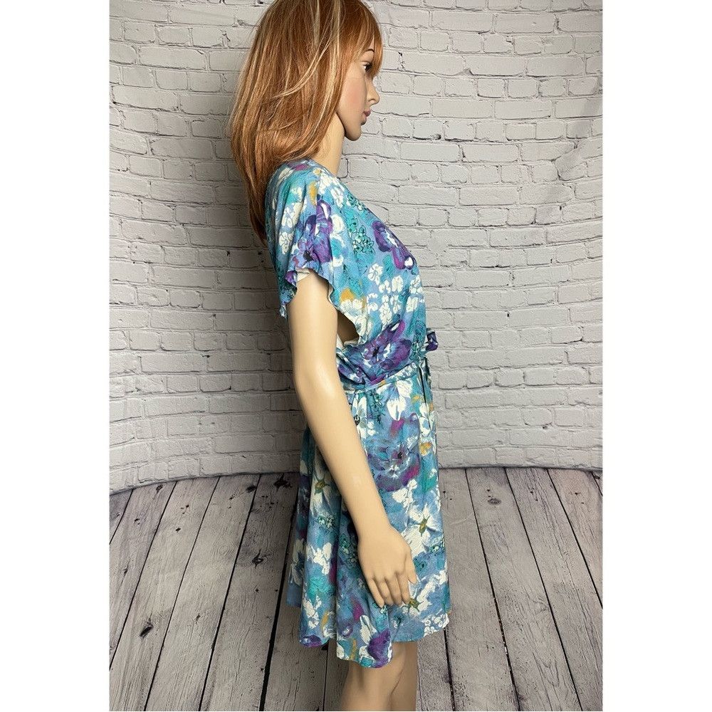 Free People New Free People Freddy Tie Waist Mini Blue Floral Dress Siz Size S / US 4 / IT 40 - 4 Thumbnail