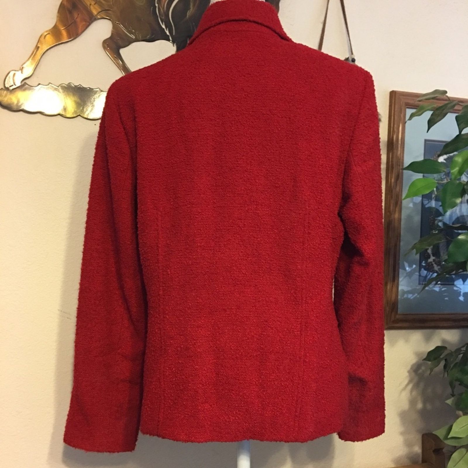 Designer Charter Club red textured wool blend jacket 10 Size L / US 10 / IT 46 - 4 Thumbnail