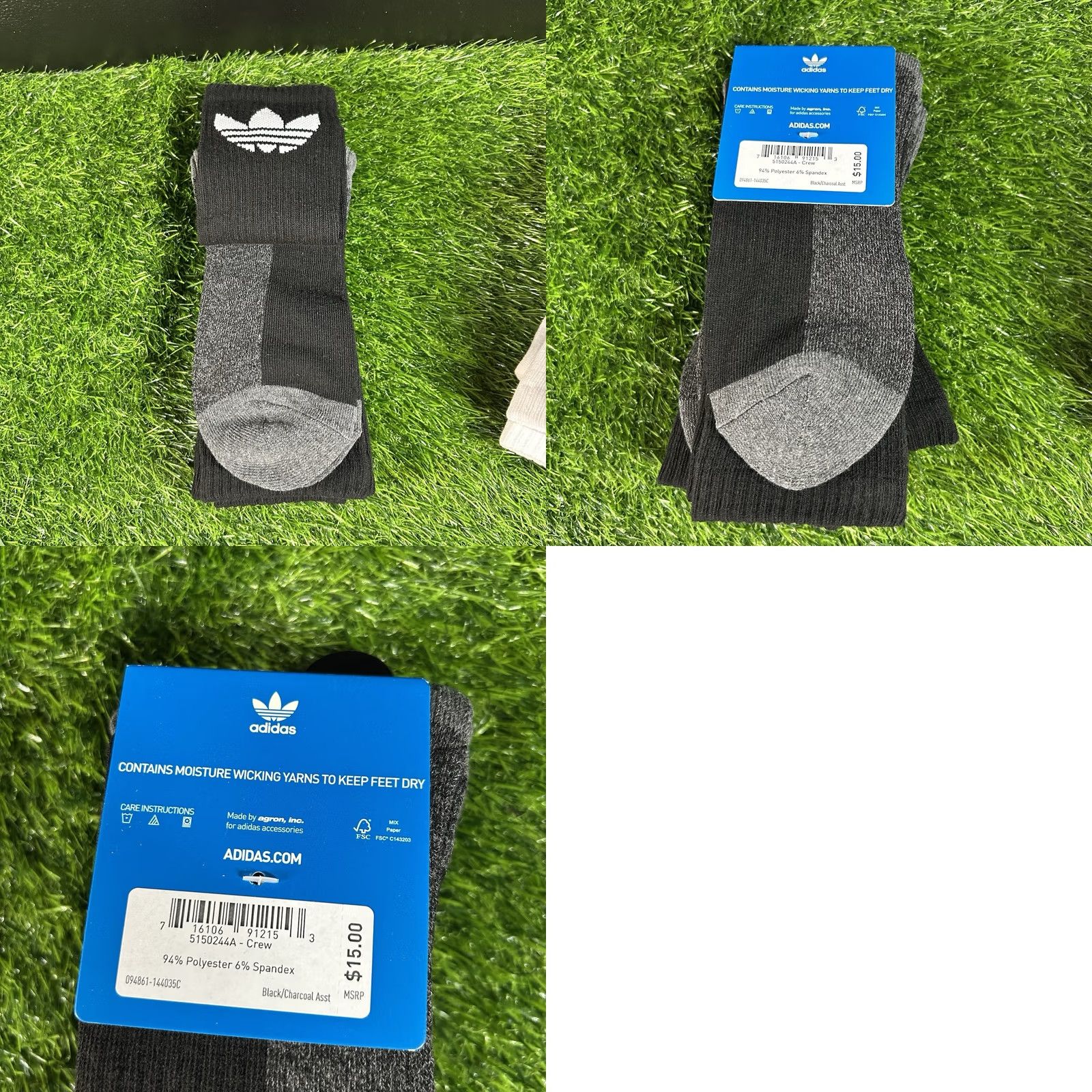 Adidas Adidas Originals Crew Socks 6 Pack Mens 6-12 Black White Stretch Comfort New Size ONE SIZE - 8 Thumbnail