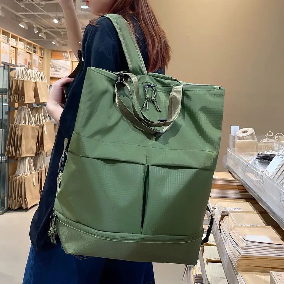 Vintage Utility Capacity Grunge Nylon Waterproof Tote Bag Backpack in Green, Men's