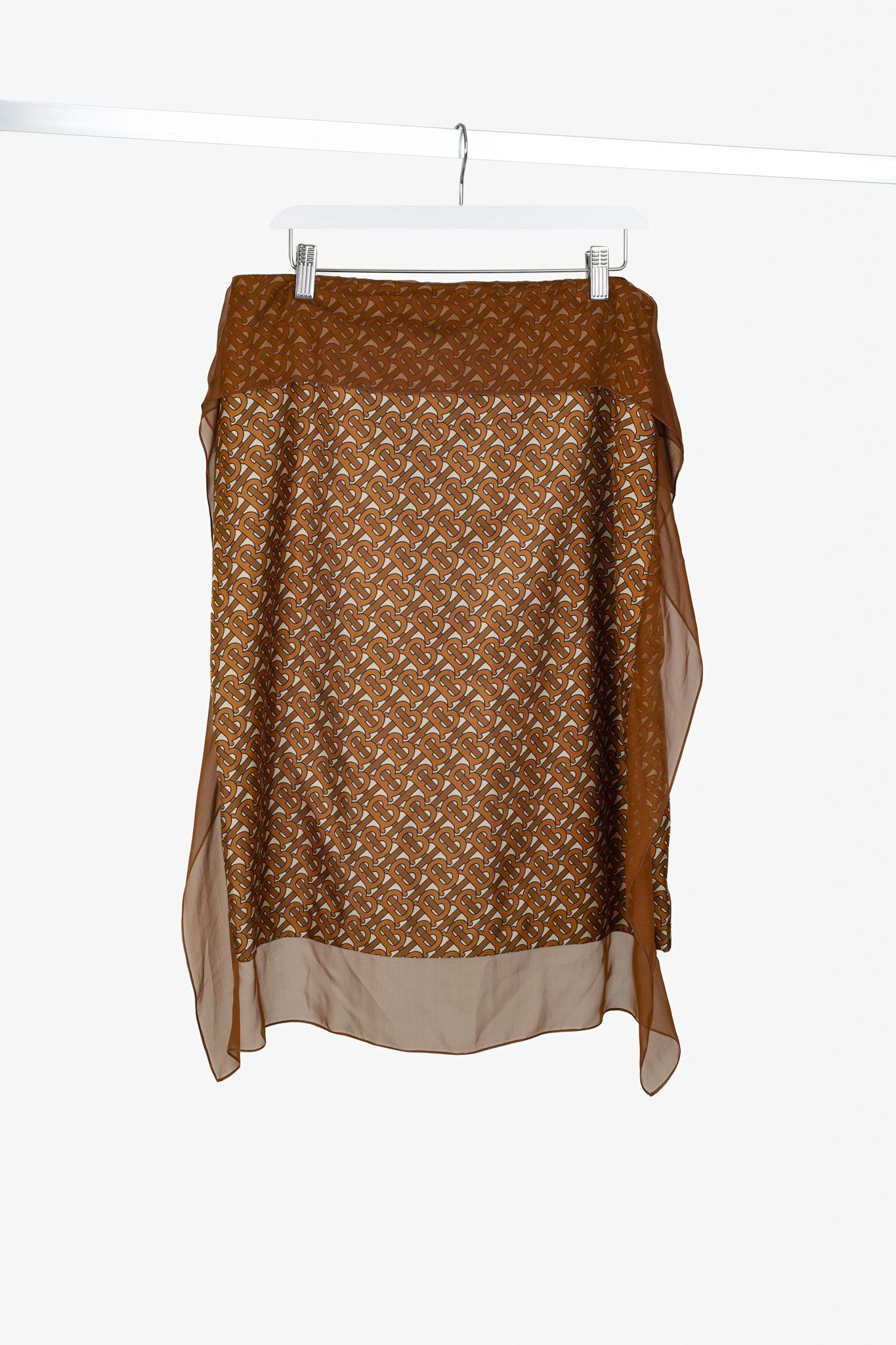 Burberry Burberry Brown Logo-Printed Scarf-Detail Midi Skirt Size 31" - 12 Thumbnail