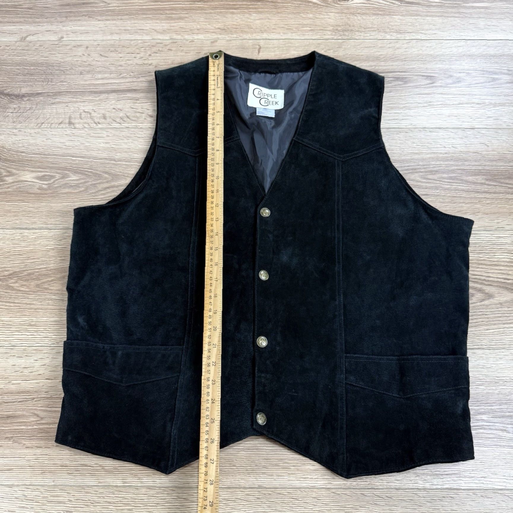 X-LARGE CRIPPLE CREEK Vest - Western Suede Snap Vest Men 3XL Black Suede Leather Lined Vintage Western Style Mens Vest Size US XXL / EU 58 / 5 - 3 Thumbnail
