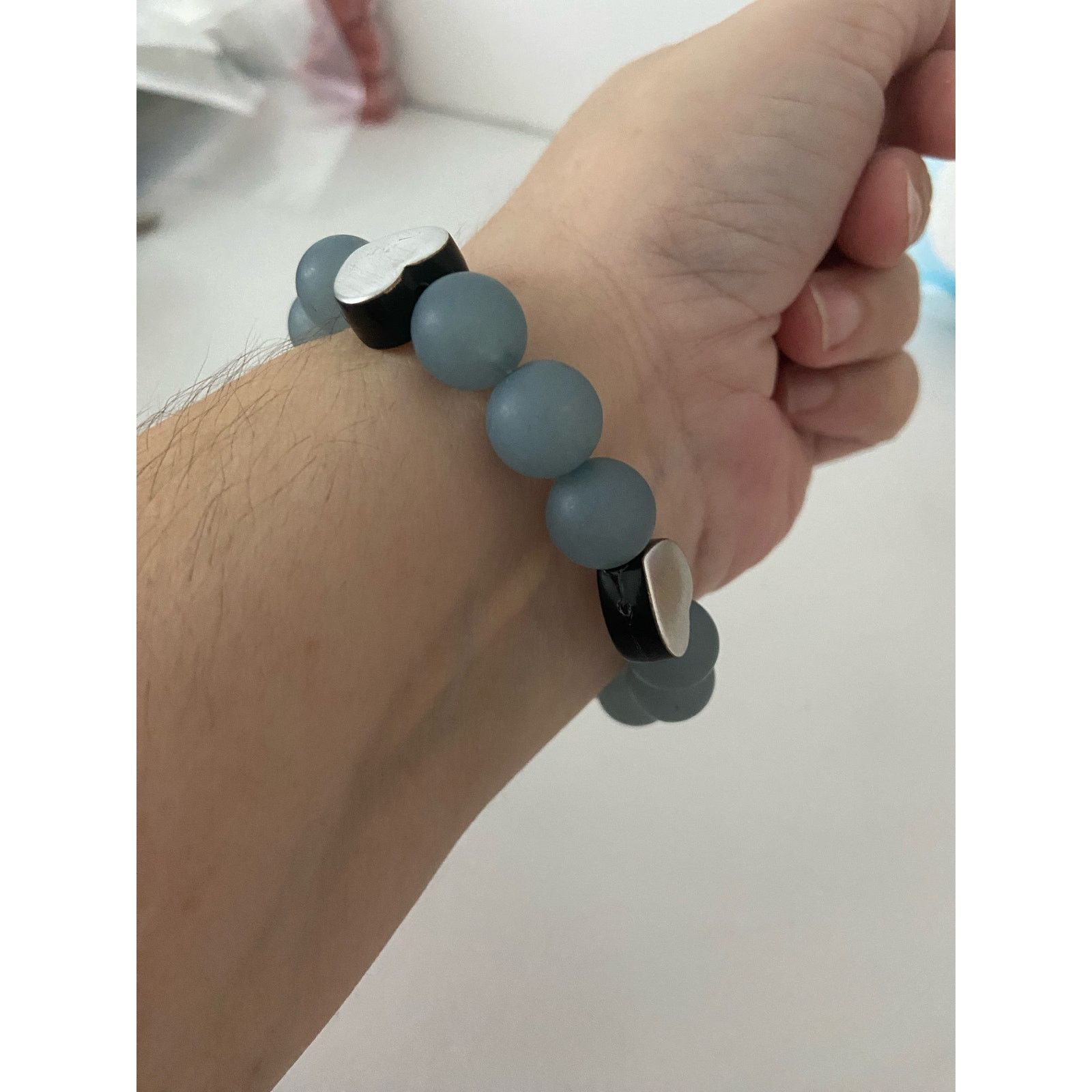 Handmade Blue and silver heart bead bracelet Size ONE SIZE - 2 Thumbnail
