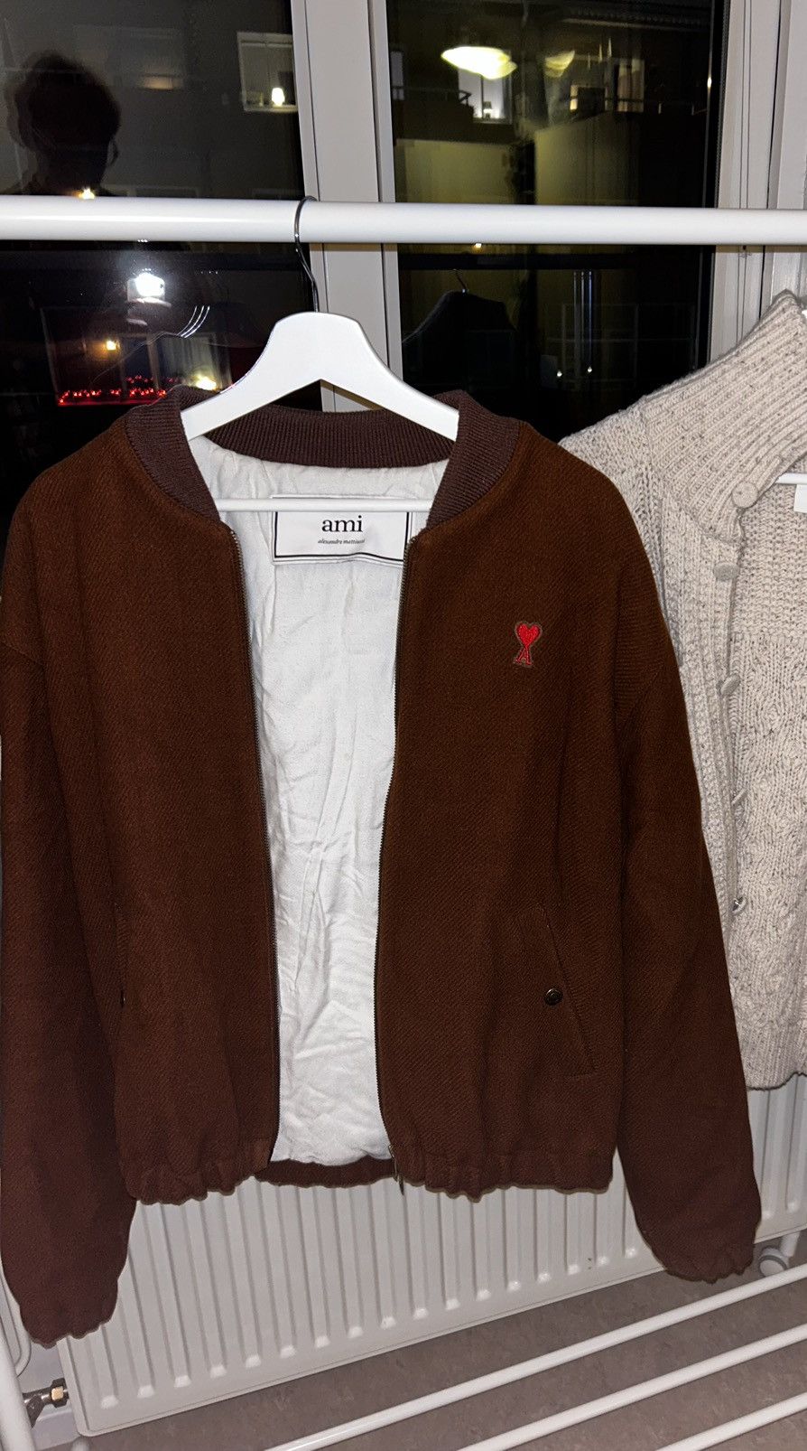 image of Ami Paris De Coeur Bomber Jacket Cognac in Brown, Men's (Size Large)