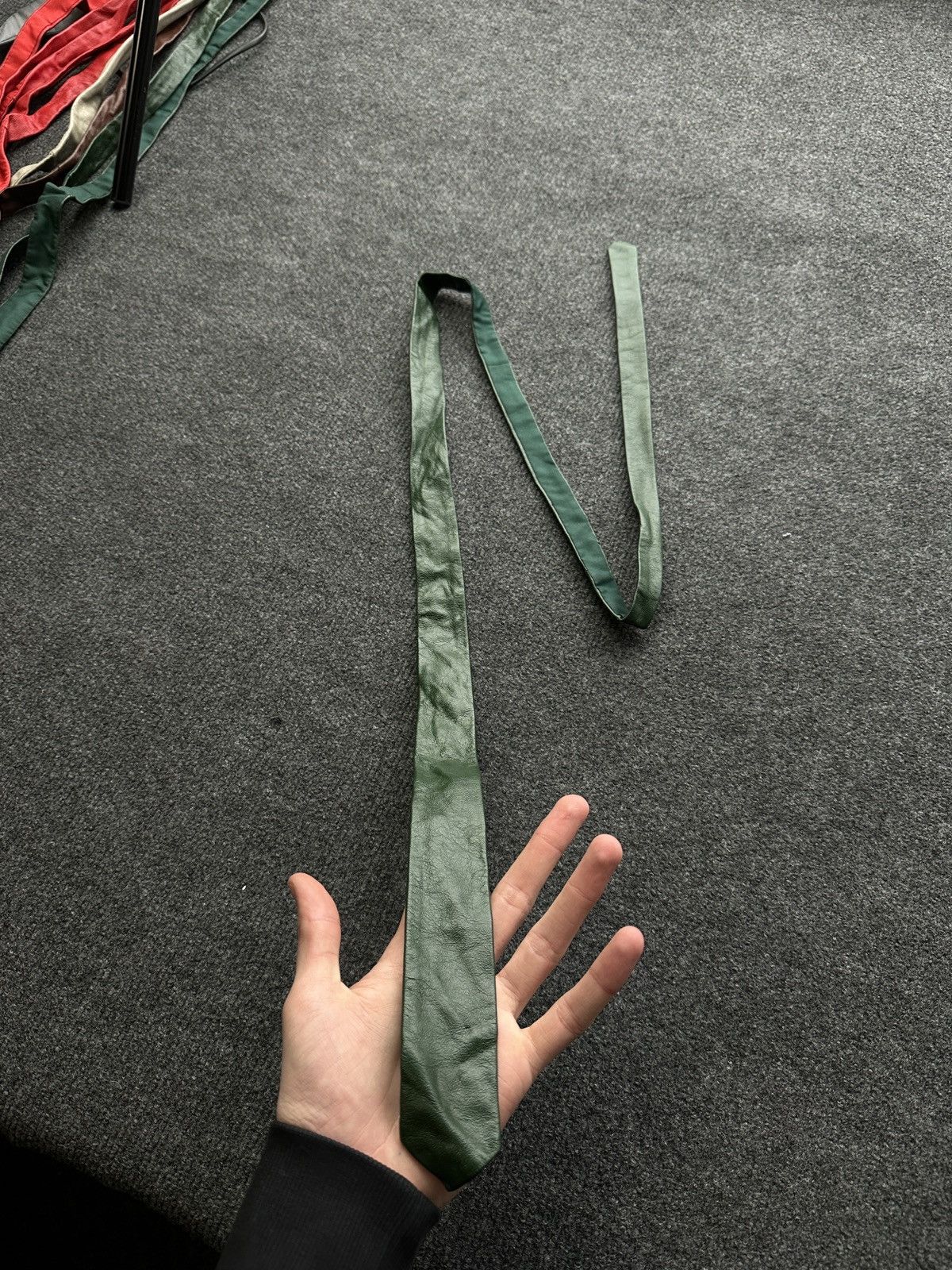 Other 🚨 LEATHER GREEN ITALY TIE LUXURY VNTG RARE OLD MONEY Size ONE SIZE - 2 Thumbnail