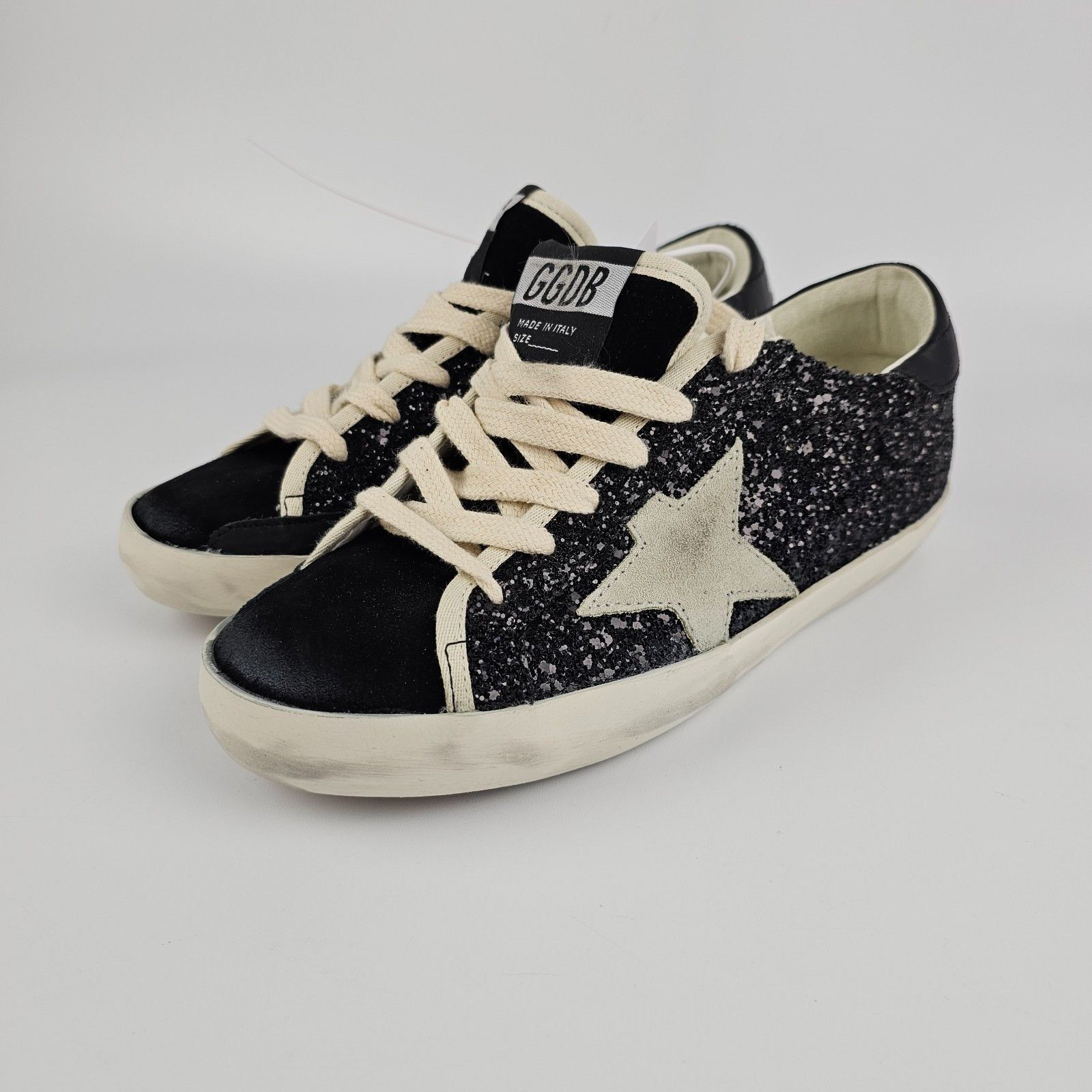 GOLDEN GOOSE Super-Star Women's Black Glittered Low Top Snea