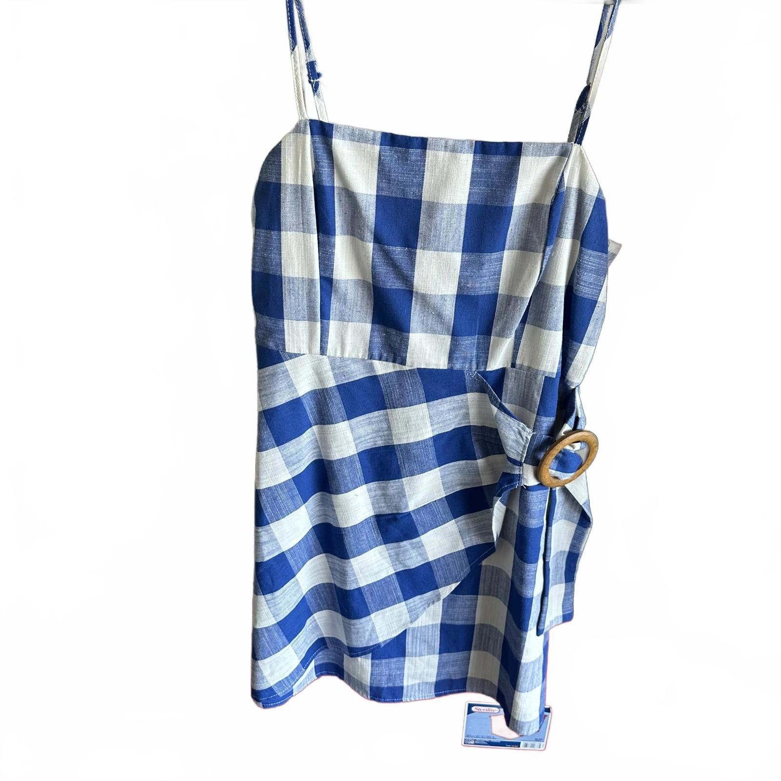 Designer Chic Gingham Blue Tank dress with Accent Ring Size S / US 4 / IT 40 - 1 Preview