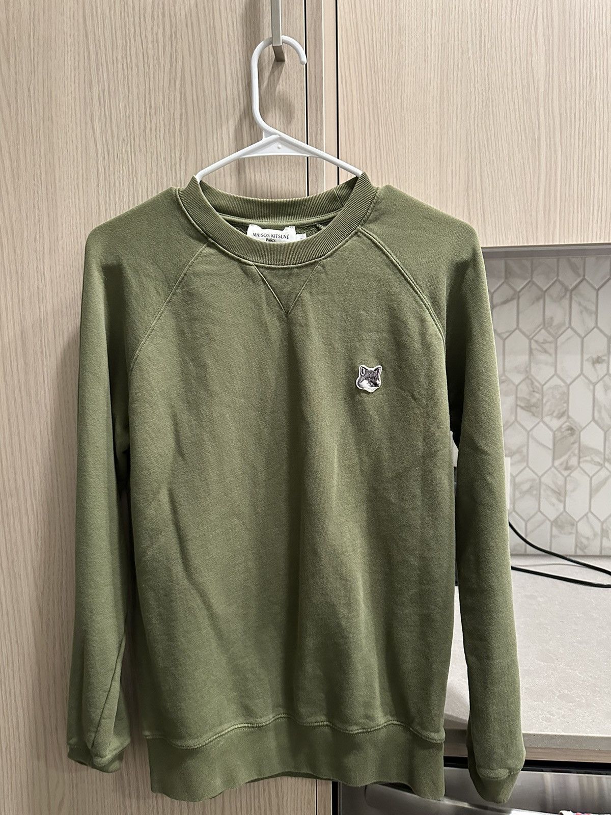 Image of Maison Kitsune Fox Crewneck Paris Exclusive in Green/Grey, Men's (Size Small)