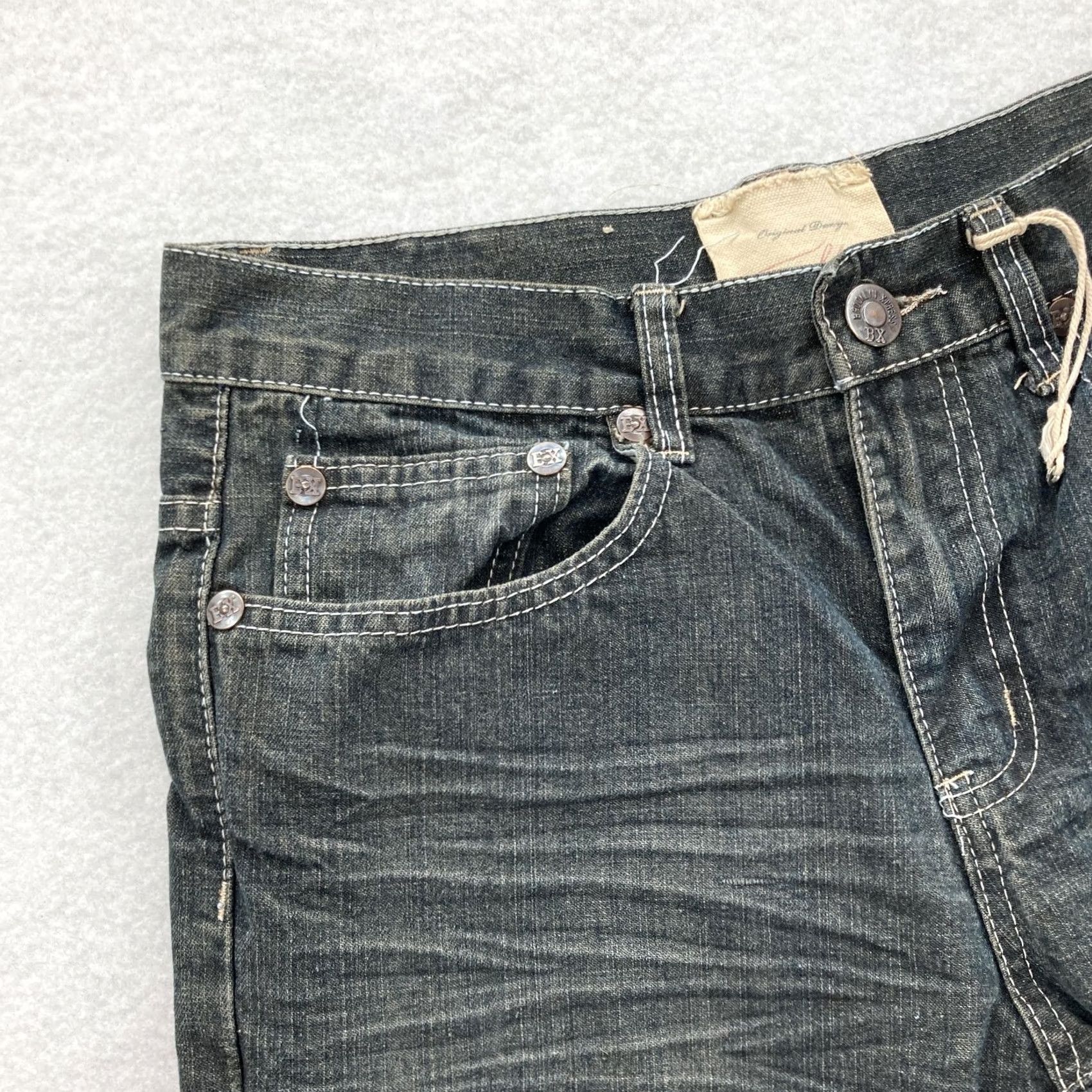 Express VINTAGE Brooklyn Xpress Jeans Mens 32x32 Denim Straight Dark Wash Gray Black 70/30 Cotton Polyester Zipper Size US 32 / EU 48 - 3 Thumbnail
