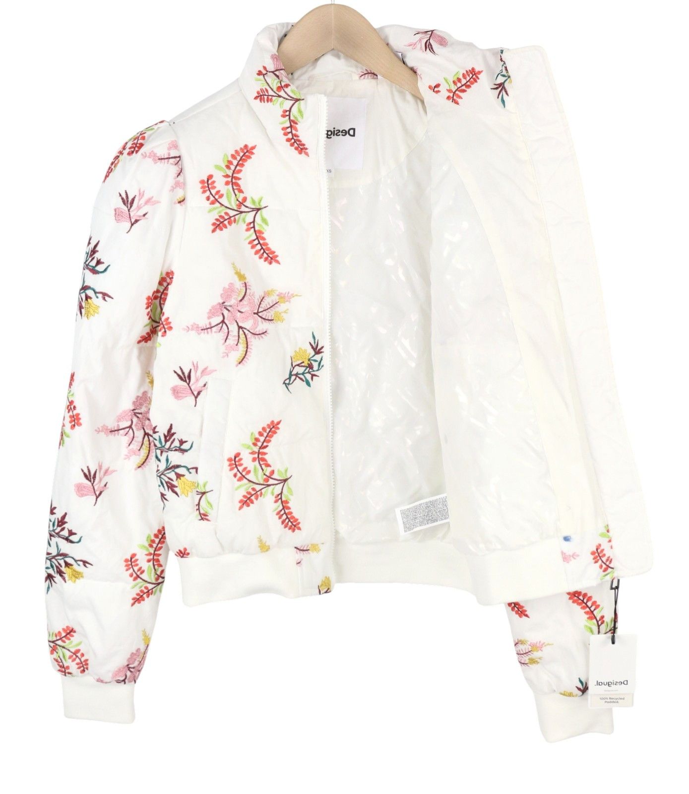 Desigual PADDED NICOLE XS White Embroidered Leafs Jacket 88711 Size XS / US 0-2 / IT 36-38 - 5 Thumbnail