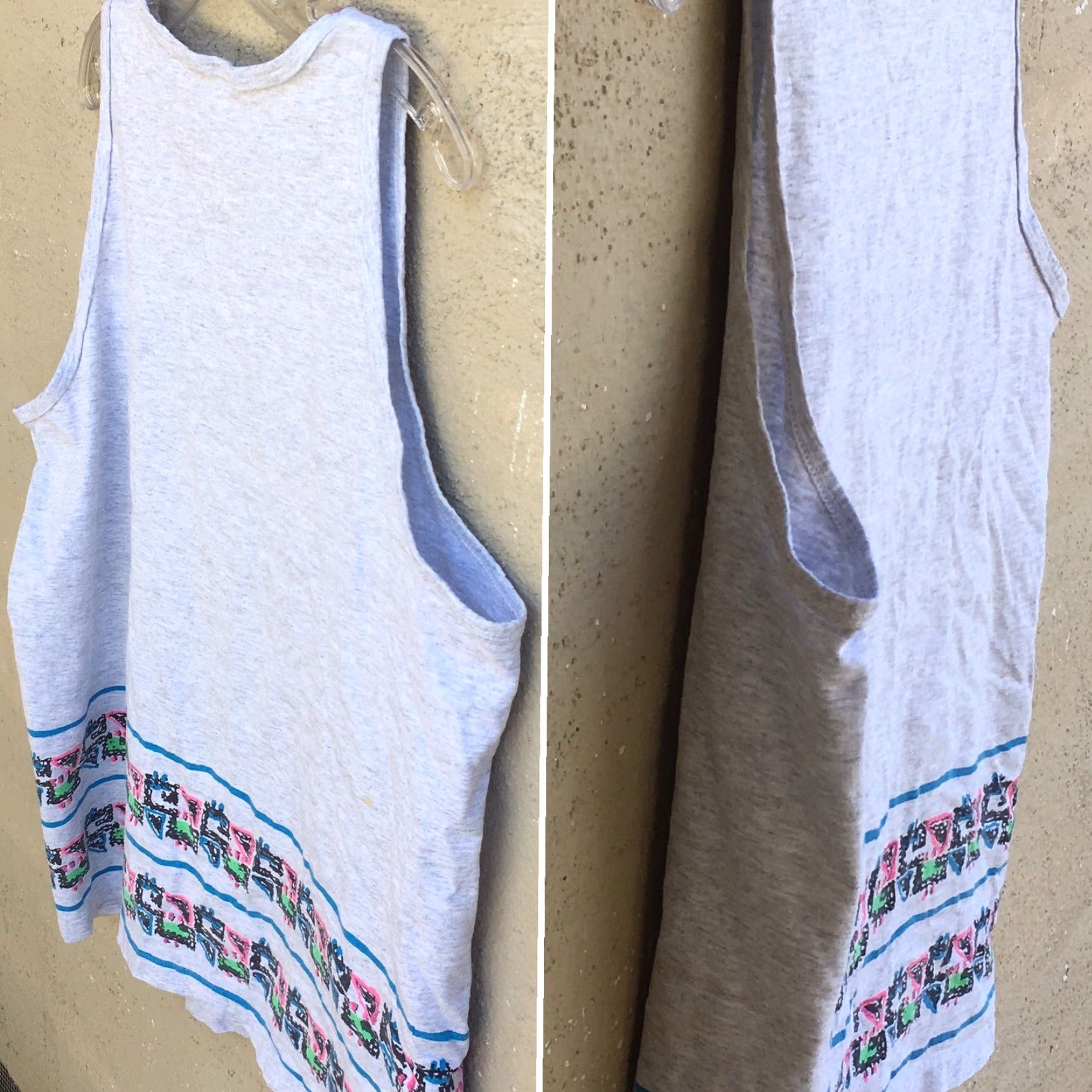 Vintage VINTAGE Morro Bay Earth Neon Graphic Tank Top 80s 90s 1980s Geometric Front Back Mens L/XL Gray Sleeveless Shirt Tank Top Size US L / EU 52-54 / 3 - 5 Thumbnail