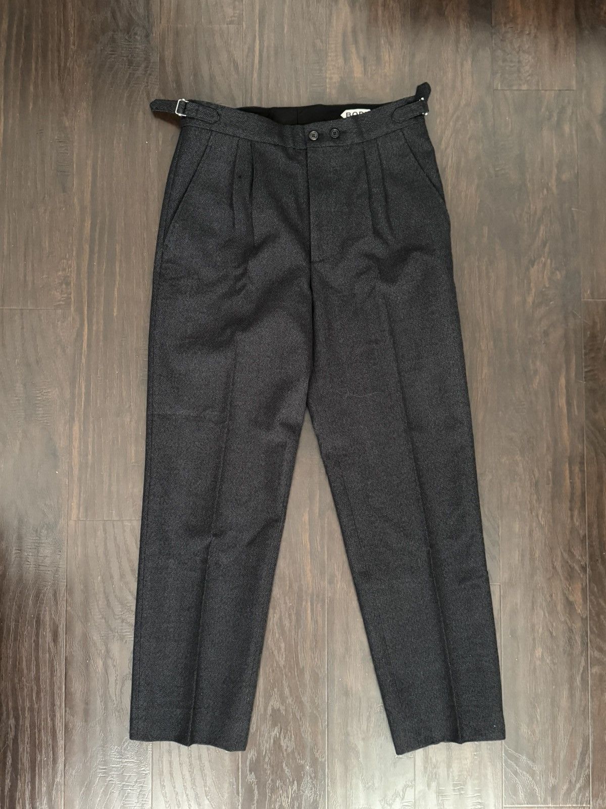 Bode Bode Charcoal Thornproof Pleated Trousers Size 42R - 1 Thumbnail