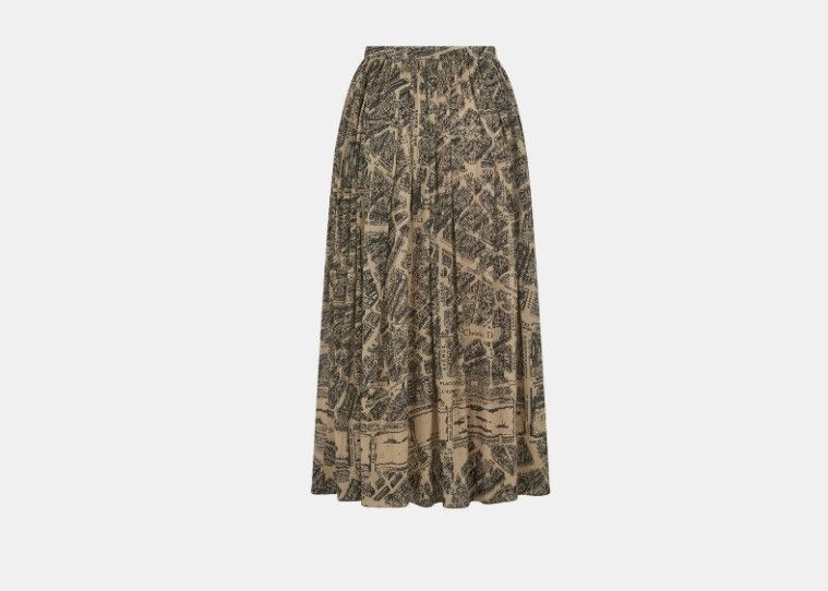 Dior o1w1db10425 351J90A Pleated Midi Skirt in Black & Beige Size 27" / US 4 / IT 40 - 2 Thumbnail