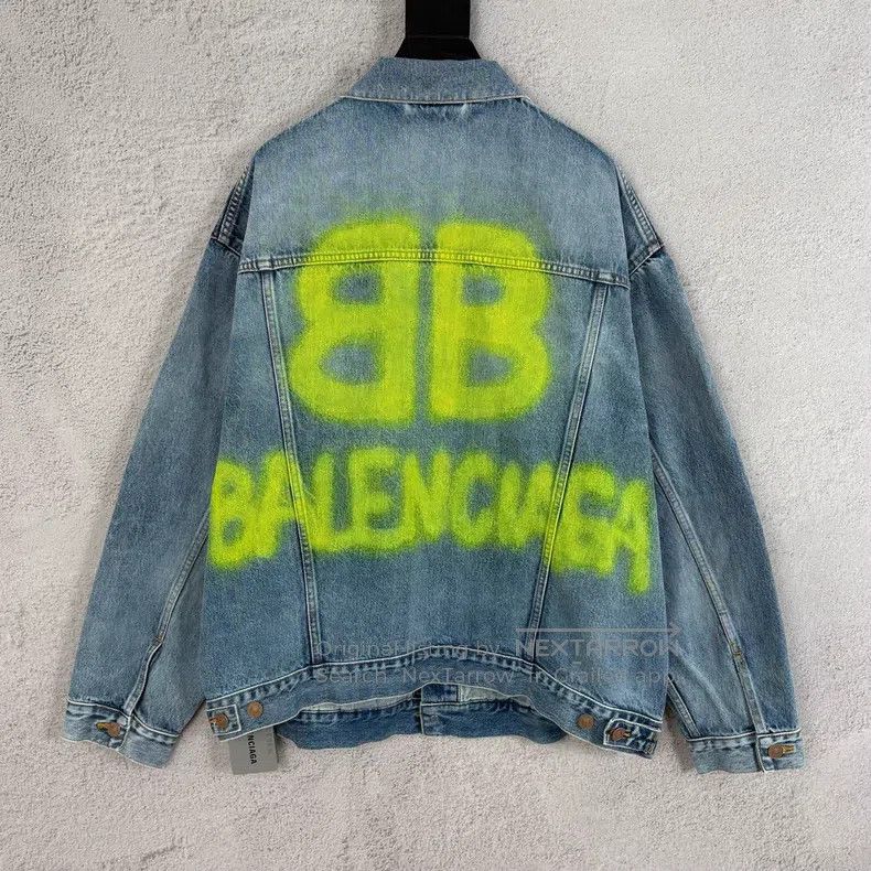 Balenciaga Balenciaga Double B Graffiti Yellow Spray Logo Denim Jacke Size US XS / EU 42 / 0 - 2 Thumbnail