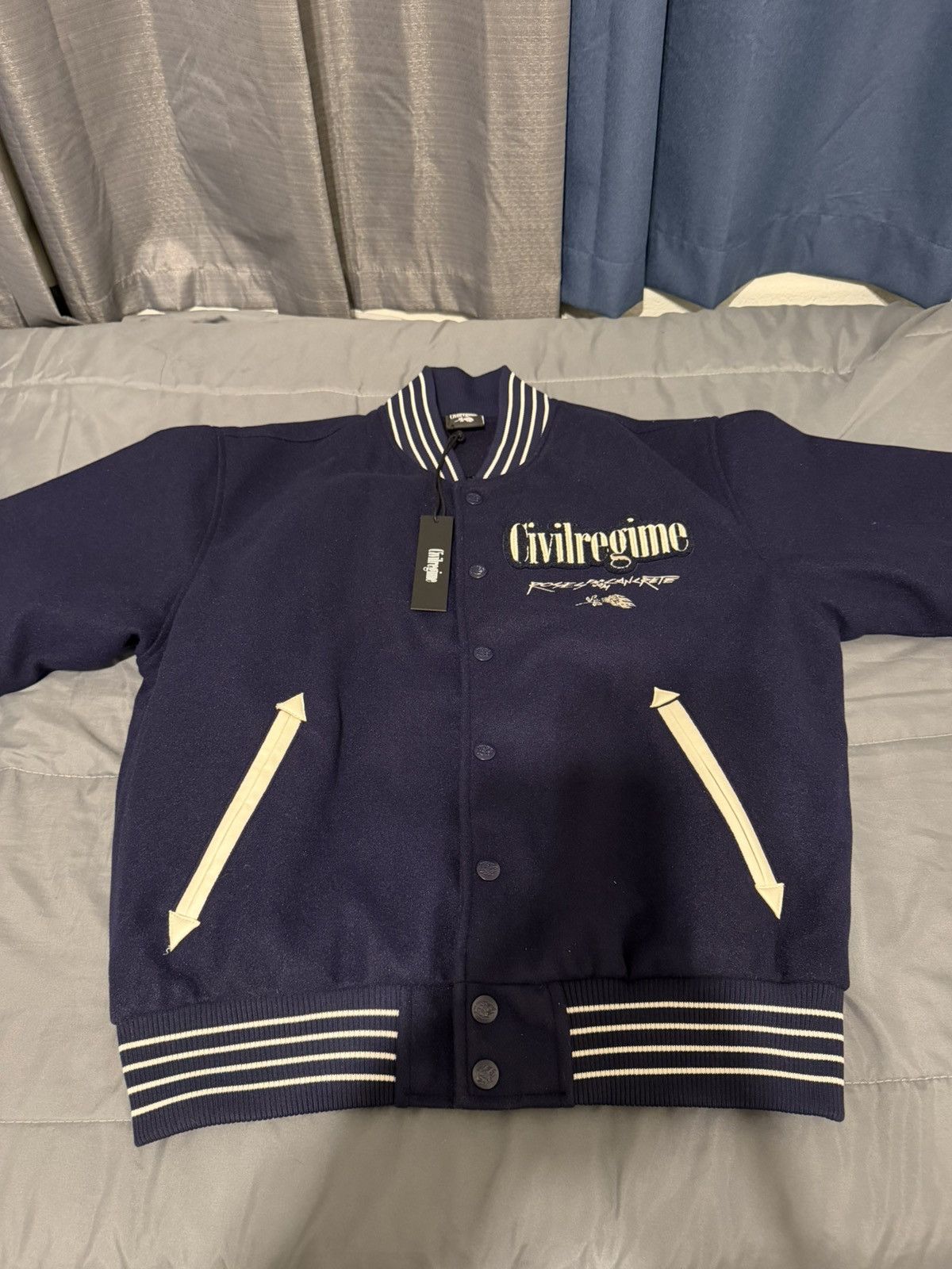 Civil Regime Civil Regime Men’s Concrete Rose Letterman Jacket Size L NWT Size US L / EU 52-54 / 3 - 1 Thumbnail