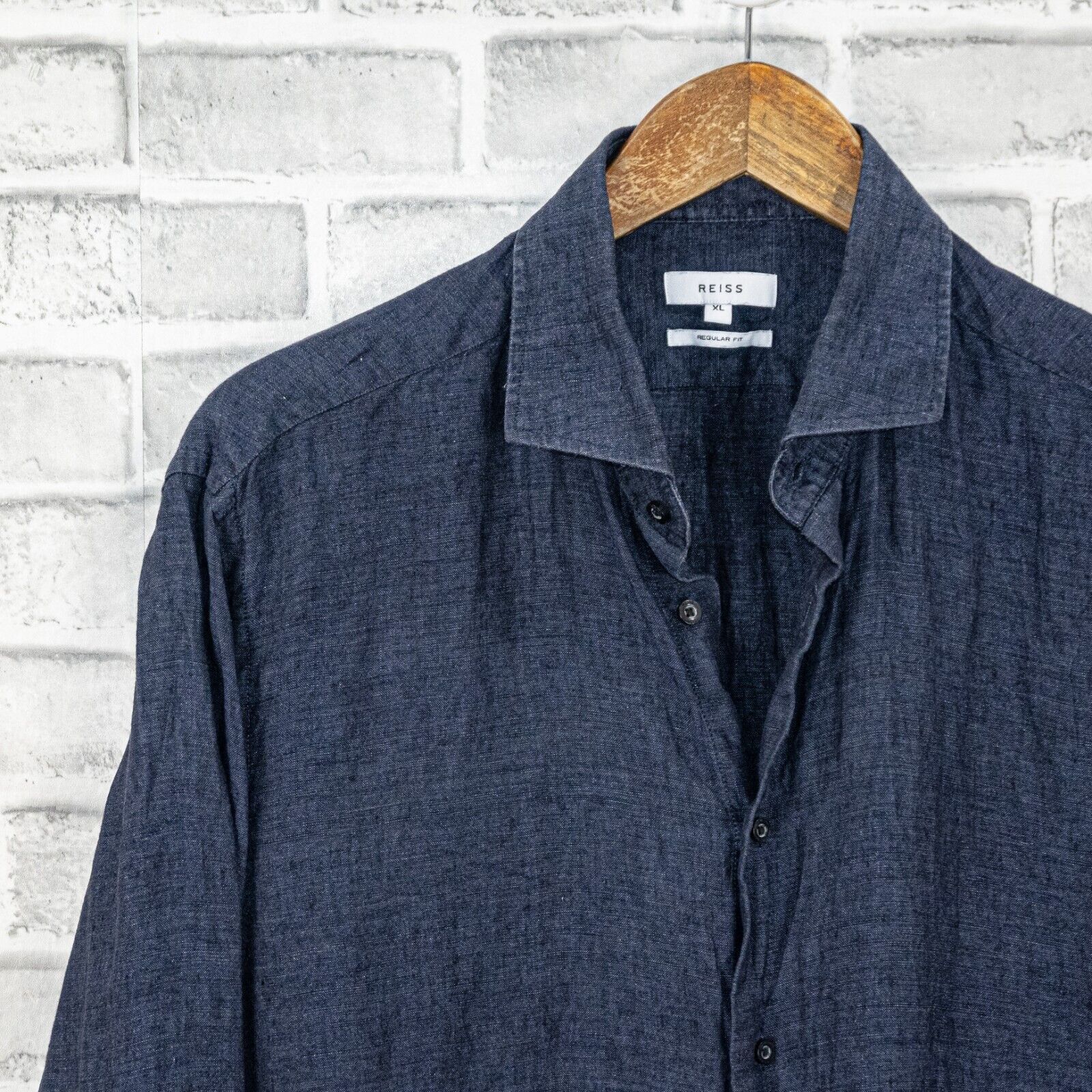 Reiss REISS Men's RUBAN Linen Button Through Shirt in Navy Blue Size US XL / EU 56 / 4 - 5 Thumbnail