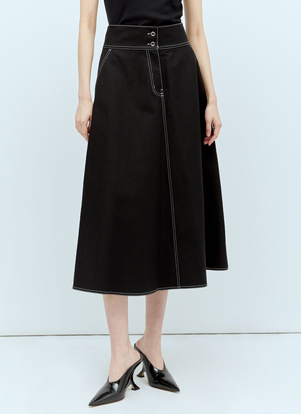 image of Max Mara Canvas Flared Skirt in Black, Women's (Size 27)