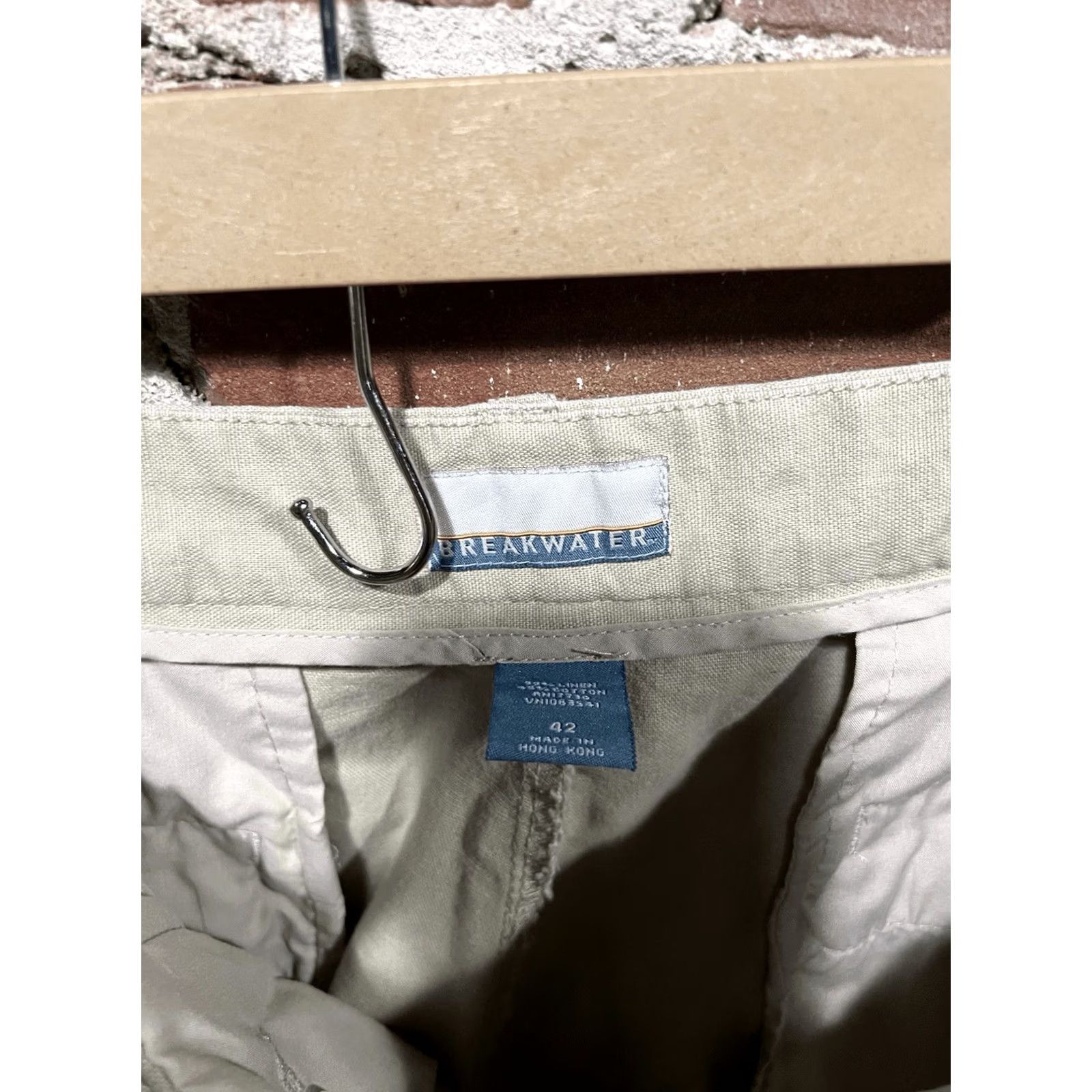 Vintage BREAKWATER Men’s Shorts Khaki Tan Flat Front 42 Linen Cotton Chino Casual Summer Beach City 8in Inseam Belt Loops Regular Mens Size US 42 / EU 58 - 3 Thumbnail