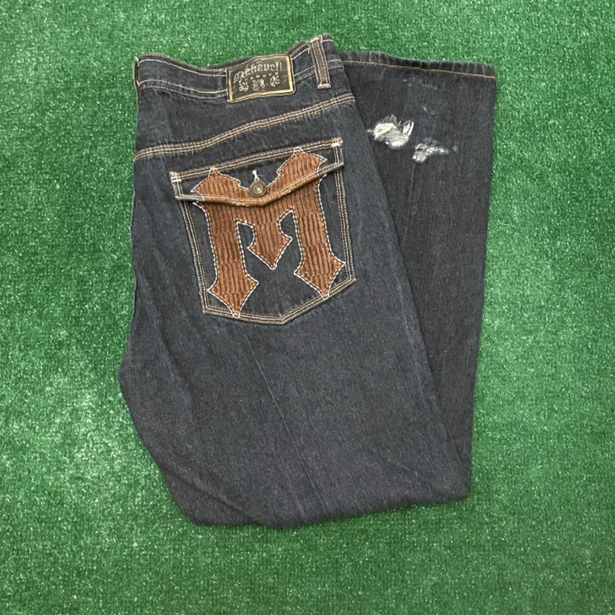 Vintage VINTAGE Makaveli Tupac Hip Hop Baggy Skater Grunge Jeans VTG Mens Size 42 42x31 Distressed Wide-Leg Dark Blue Size US 42 / EU 58 - 6 Thumbnail