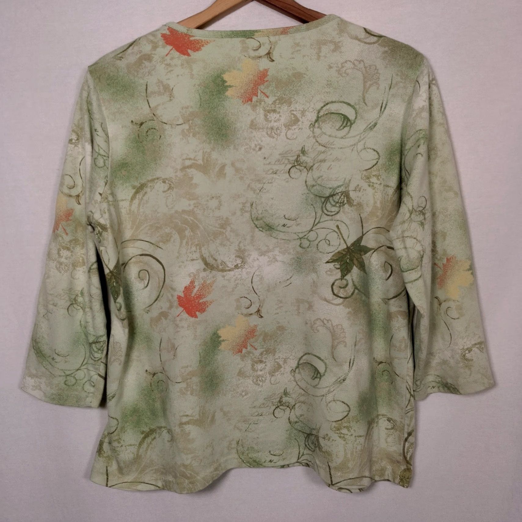 Basic Editions VINTAGE Basic Editions Shirt Women L Green Scarecrow Autumn Leaf Pumpkin Casual 3/4 Sleeve Farm Harvest Size L / US 10 / IT 46 - 3 Thumbnail