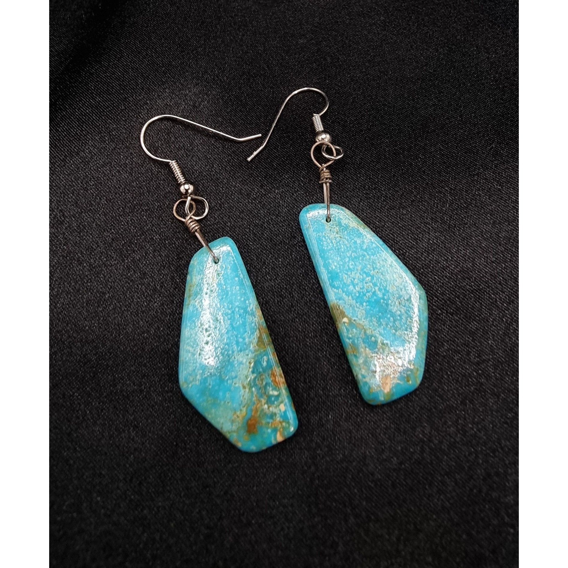 Vintage Real Turquoise 925 Sterling Silver Dangle Earrings Size ONE SIZE - 2 Thumbnail