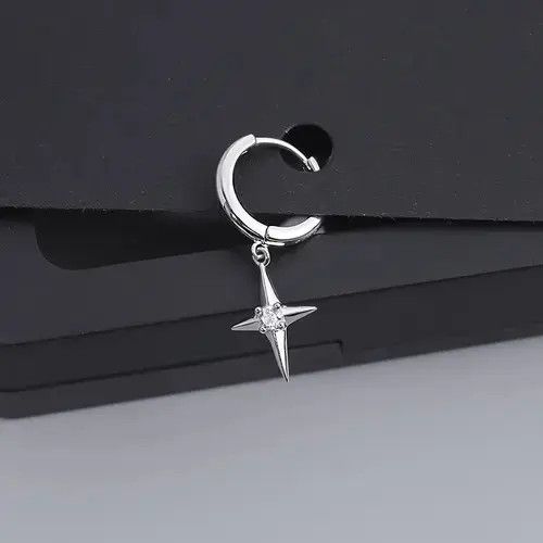 Designer × Jewelry 925 Silver Plated Star Dangle Drop Earrings for Men Women Size ONE SIZE - 4 Thumbnail