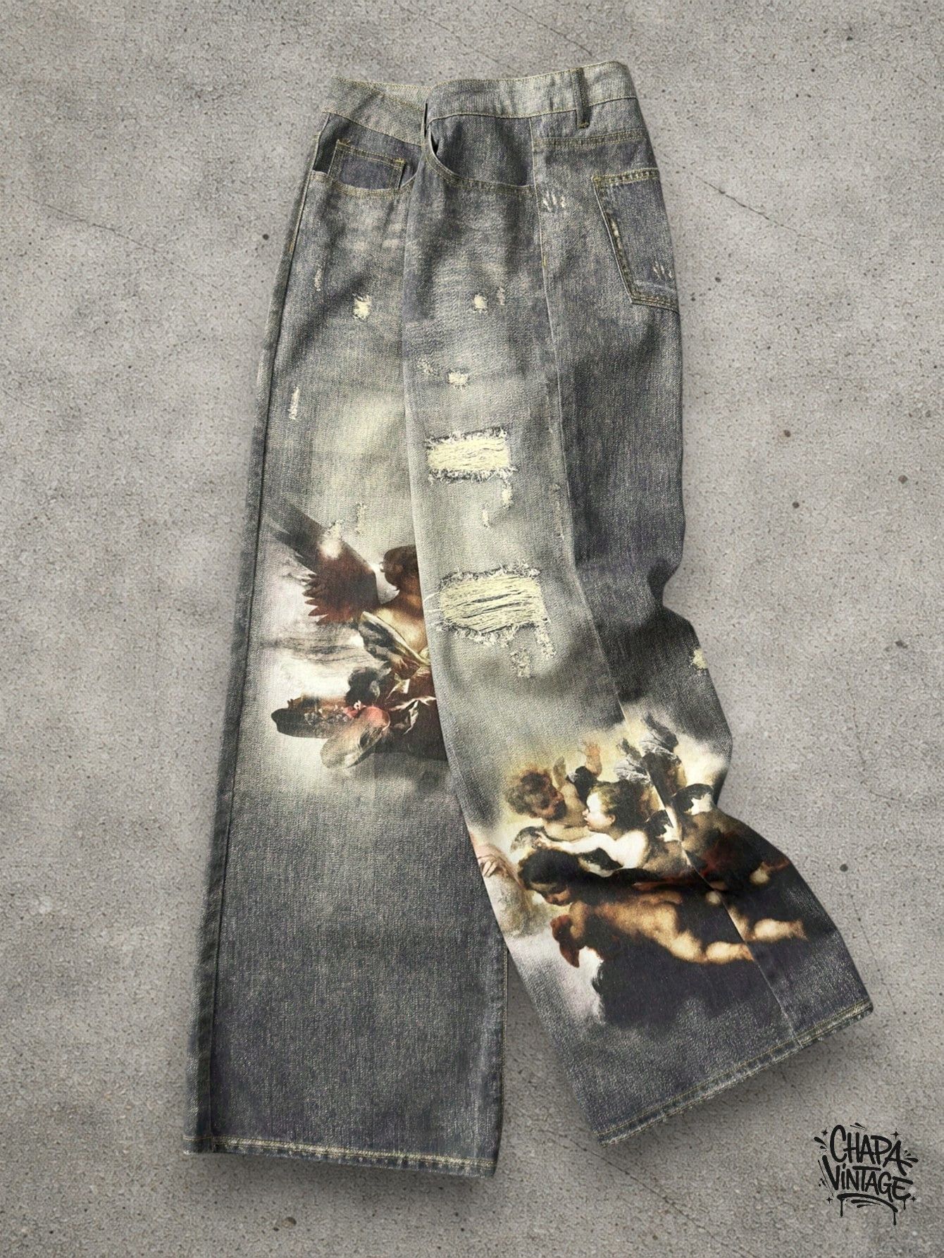 Vintage Washed angel print jeans Size US 32 / EU 48 - 1 Thumbnail