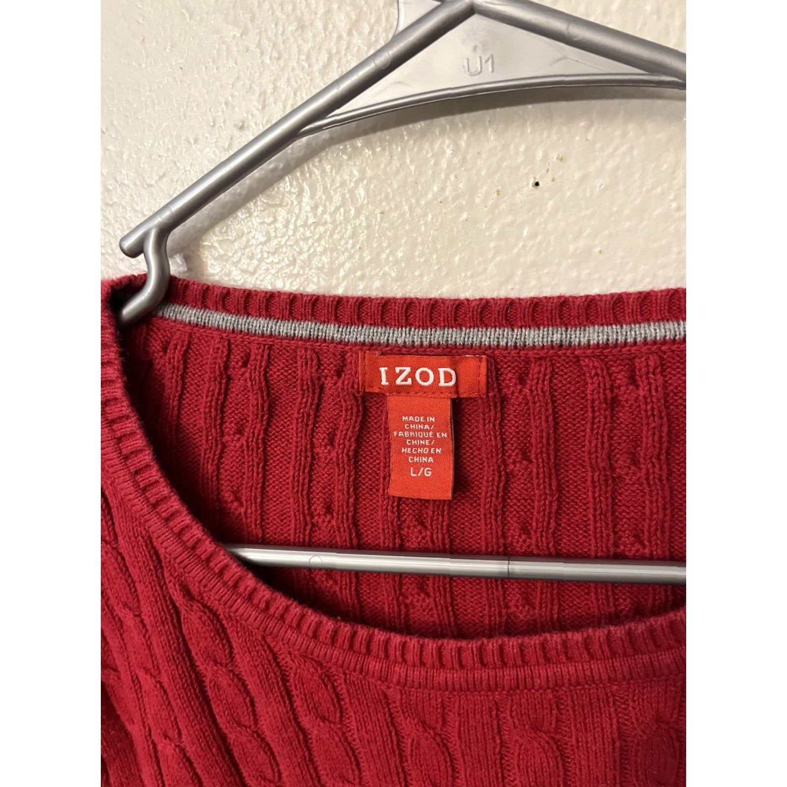 Izod IZOD Women's Sweater Large Red Cable Knit Long Sleeve Crewneck Pullover Casual Size L / US 10 / IT 46 - 2 Thumbnail
